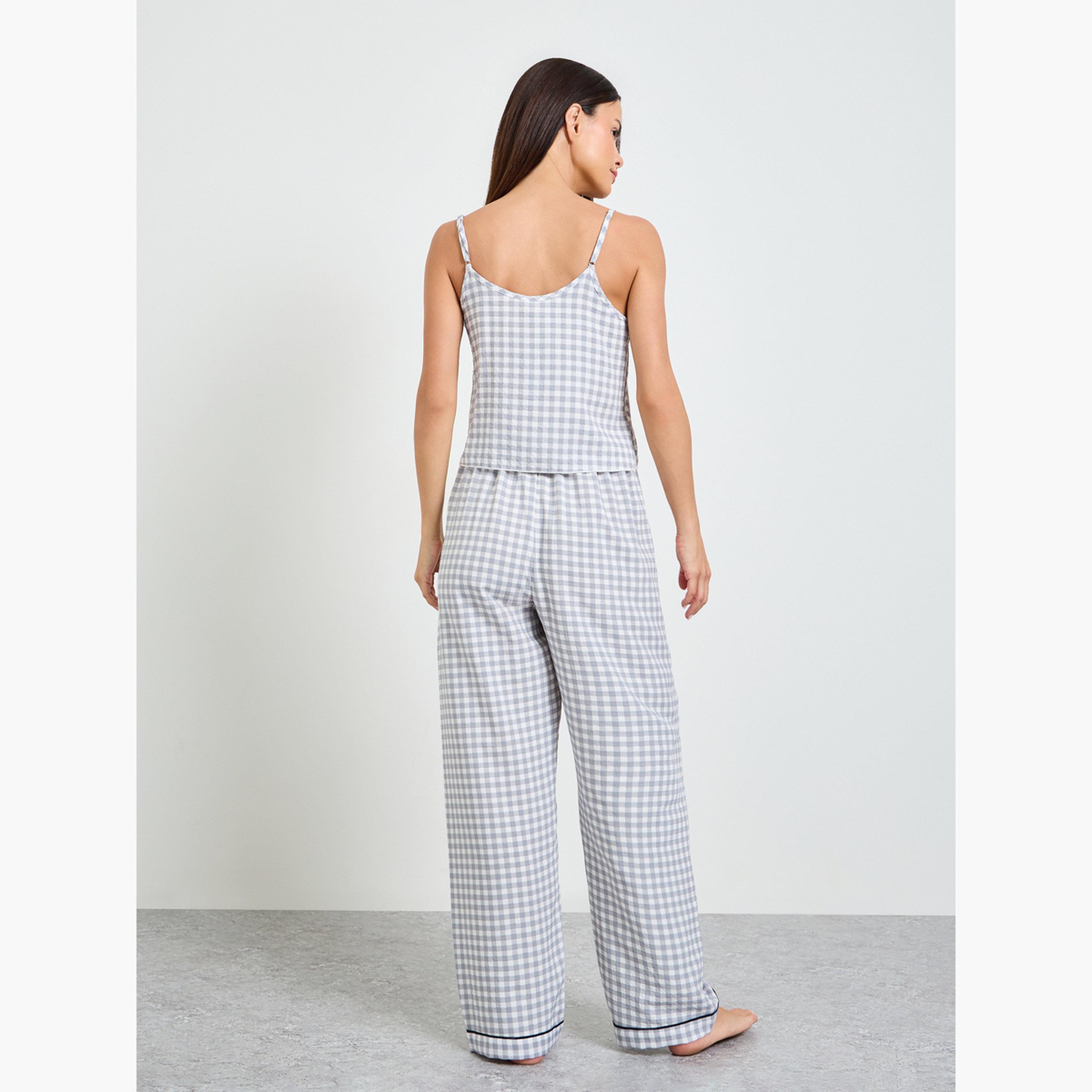 Take Two Grey Gingham Checked Cami and Pyjama Set-women-clothing-nightwear-pyjamas-longsets-image-3
