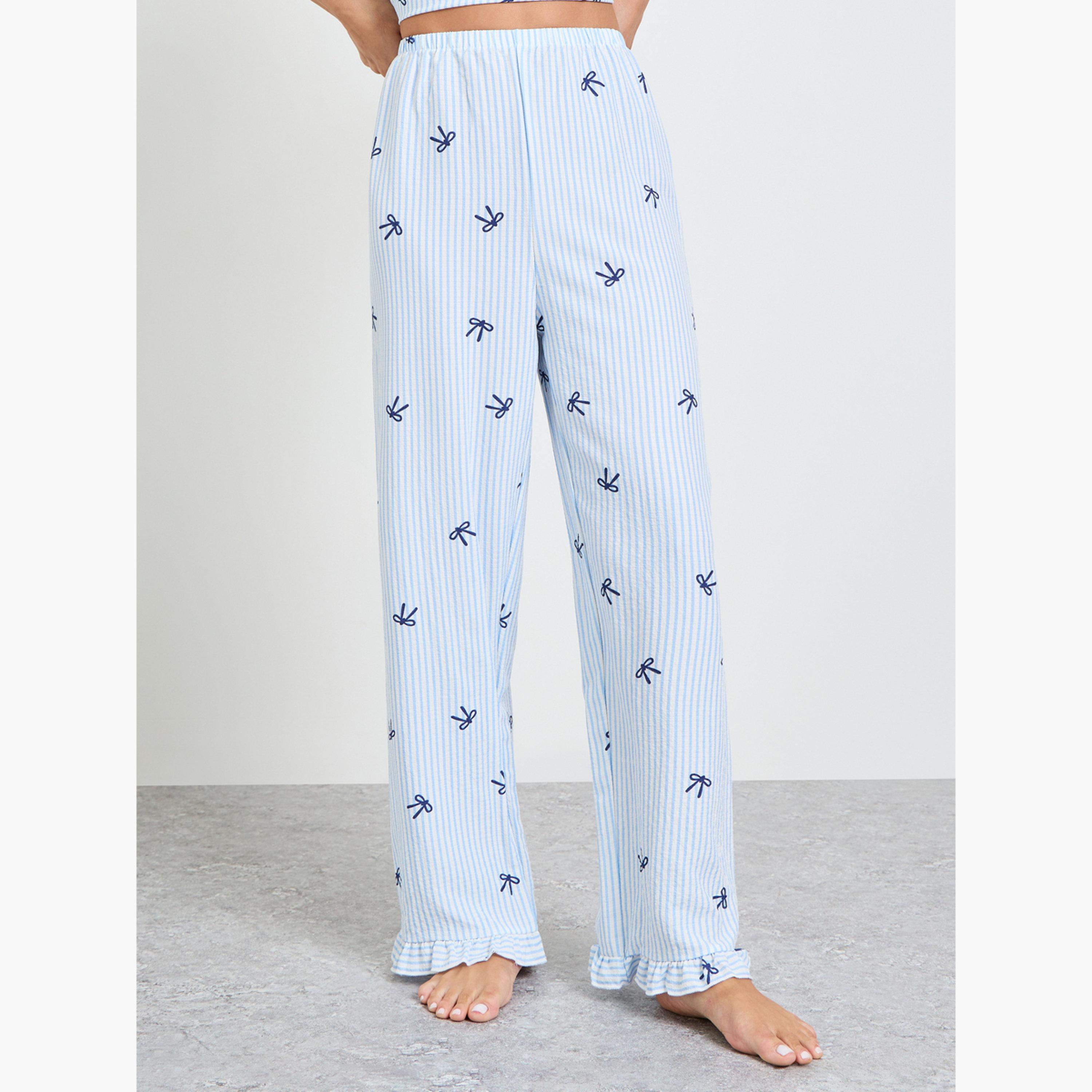 Take Two Blue Striped Bow Print Cami and Pyjama Set-women-clothing-nightwear-pyjamas-longsets-image-5