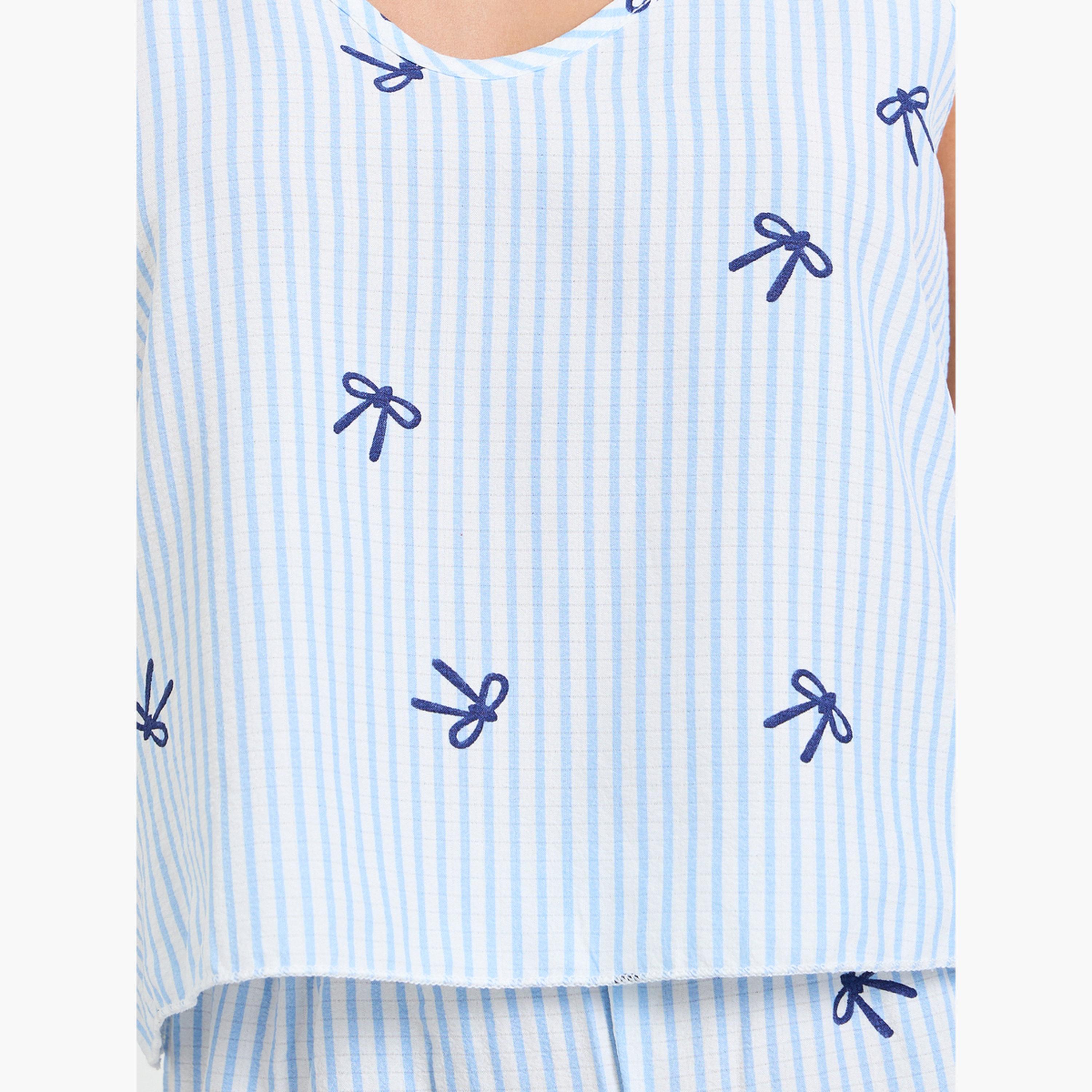 Take Two Blue Striped Bow Print Cami and Pyjama Set-women-clothing-nightwear-pyjamas-longsets-image-6