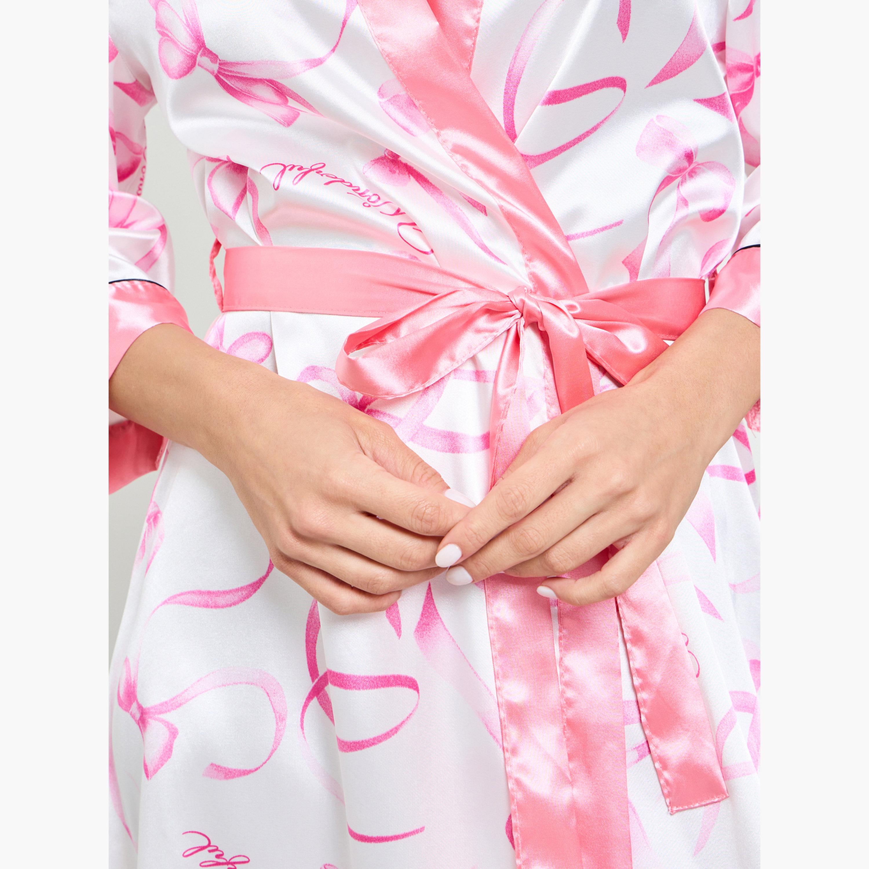 روب بأكمام ثلاثة أرباع وطبعة عقدة-women-clothing-nightwear-robes-image-4