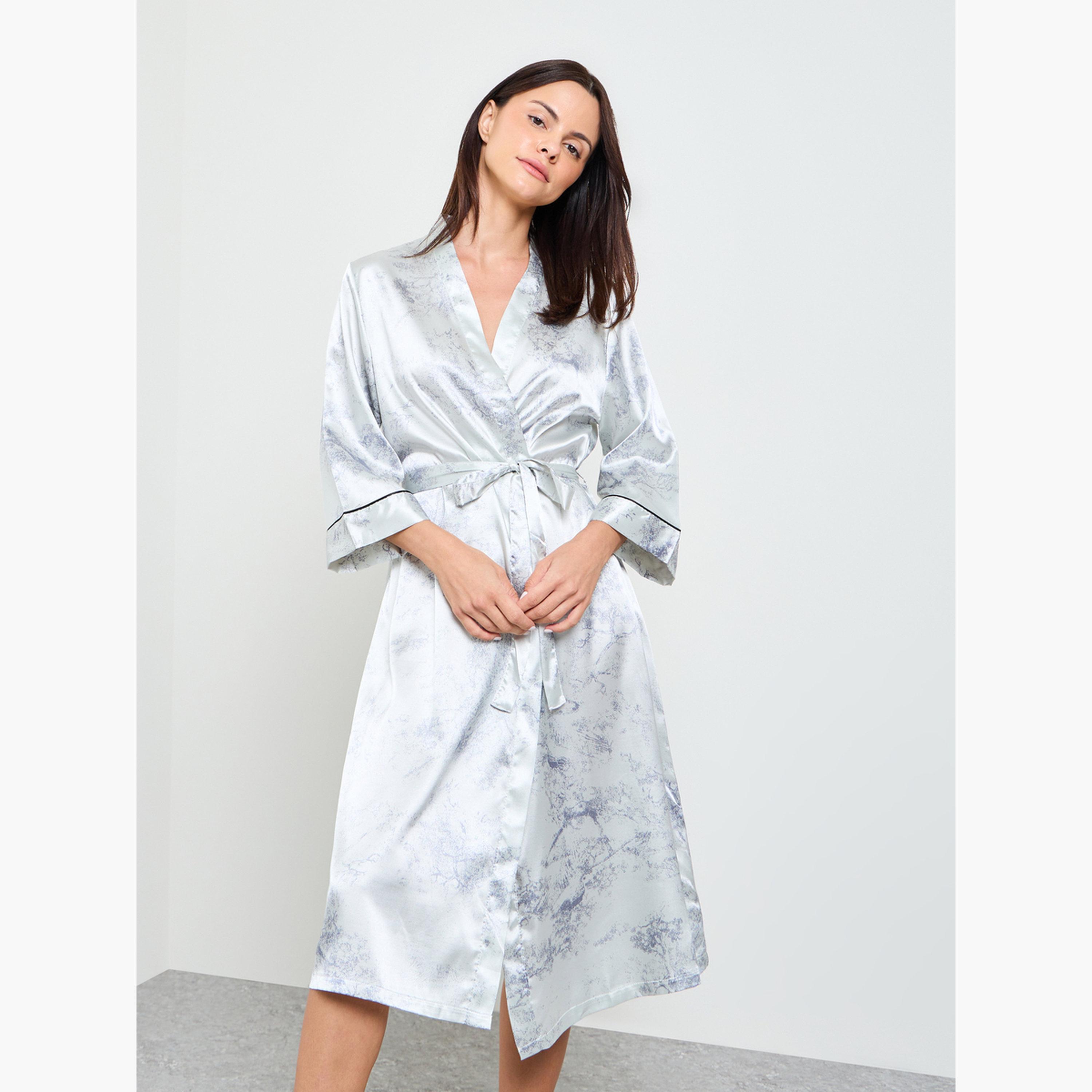 روب ساتان بأكمام ثلاثة أرباع-women-clothing-nightwear-robes-image-1