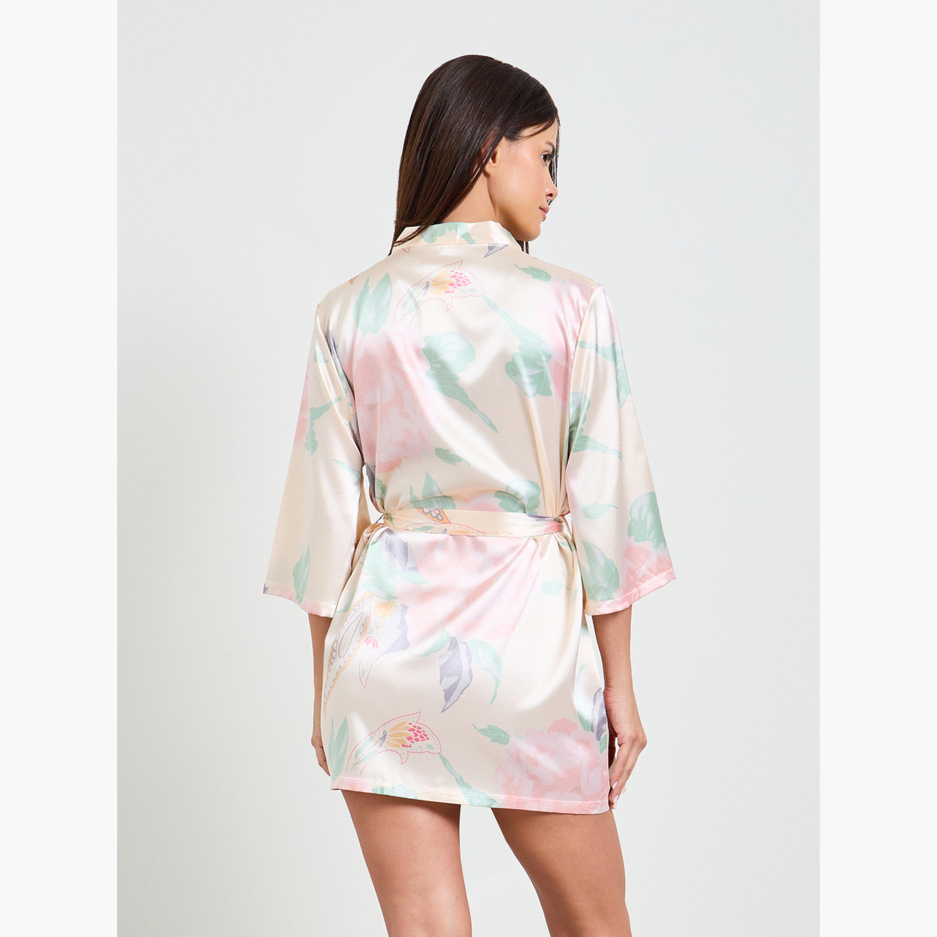 روب بأكمام ثلاثة أرباع ونقشة الزهور-women-clothing-nightwear-robes-image-3