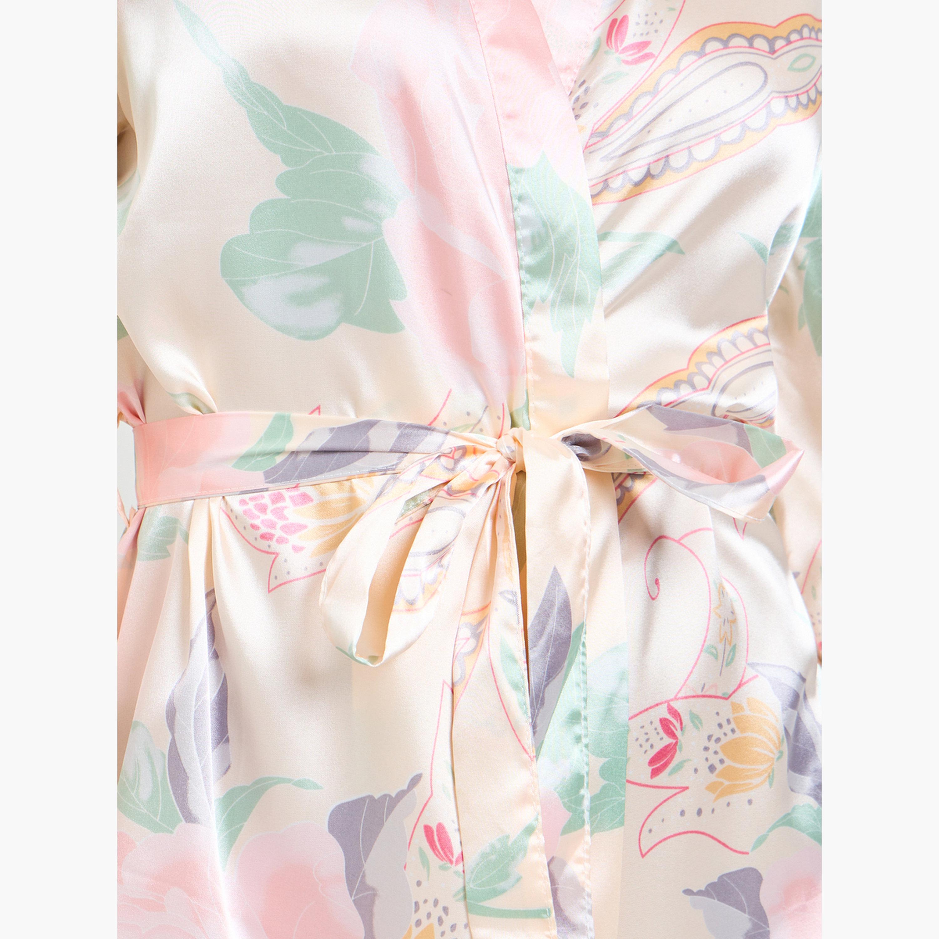 روب بأكمام ثلاثة أرباع ونقشة الزهور-women-clothing-nightwear-robes-image-4