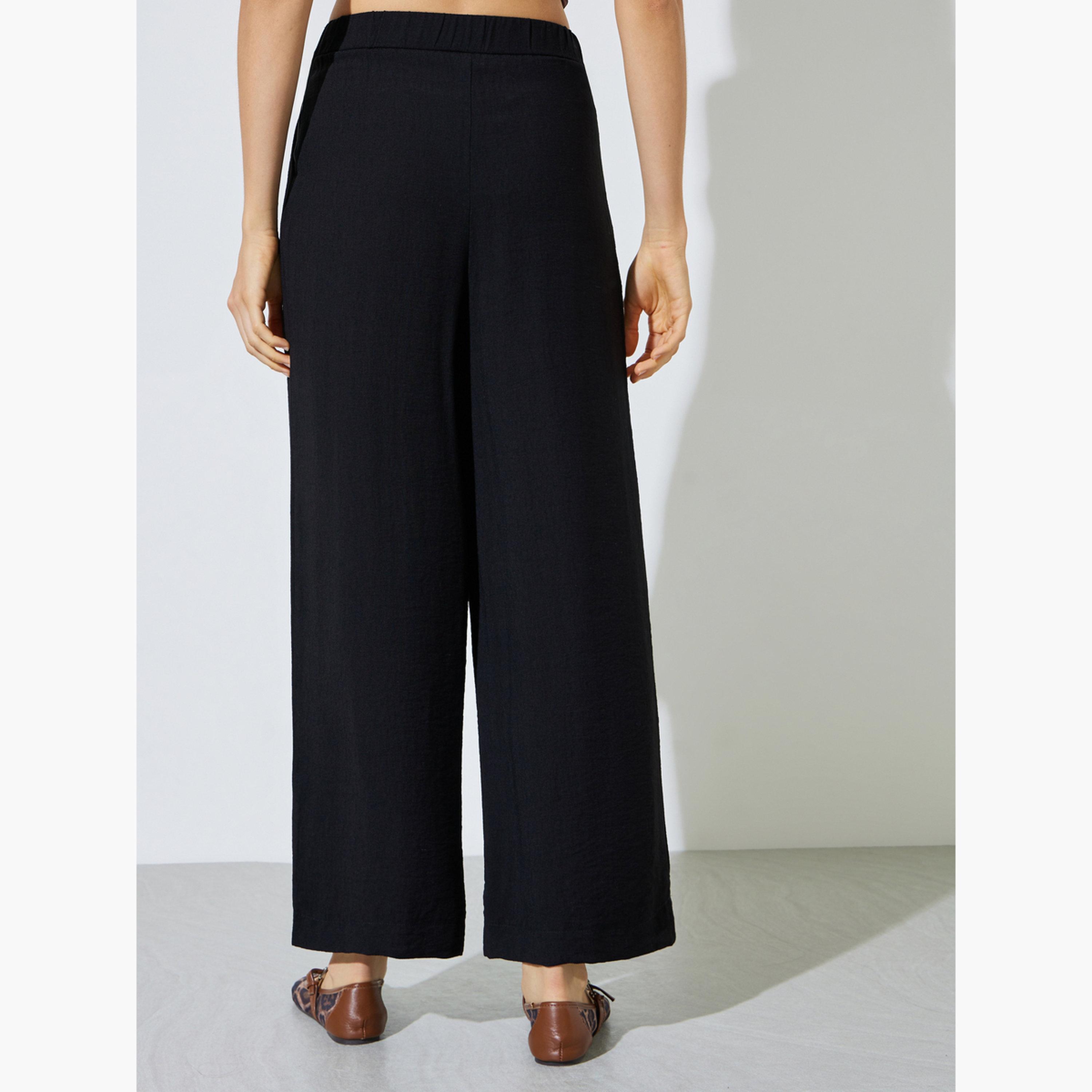 Styli Black Wide Leg Pleated Trousers with Side Pocket-women-clothing-bottoms-joggers-image-4