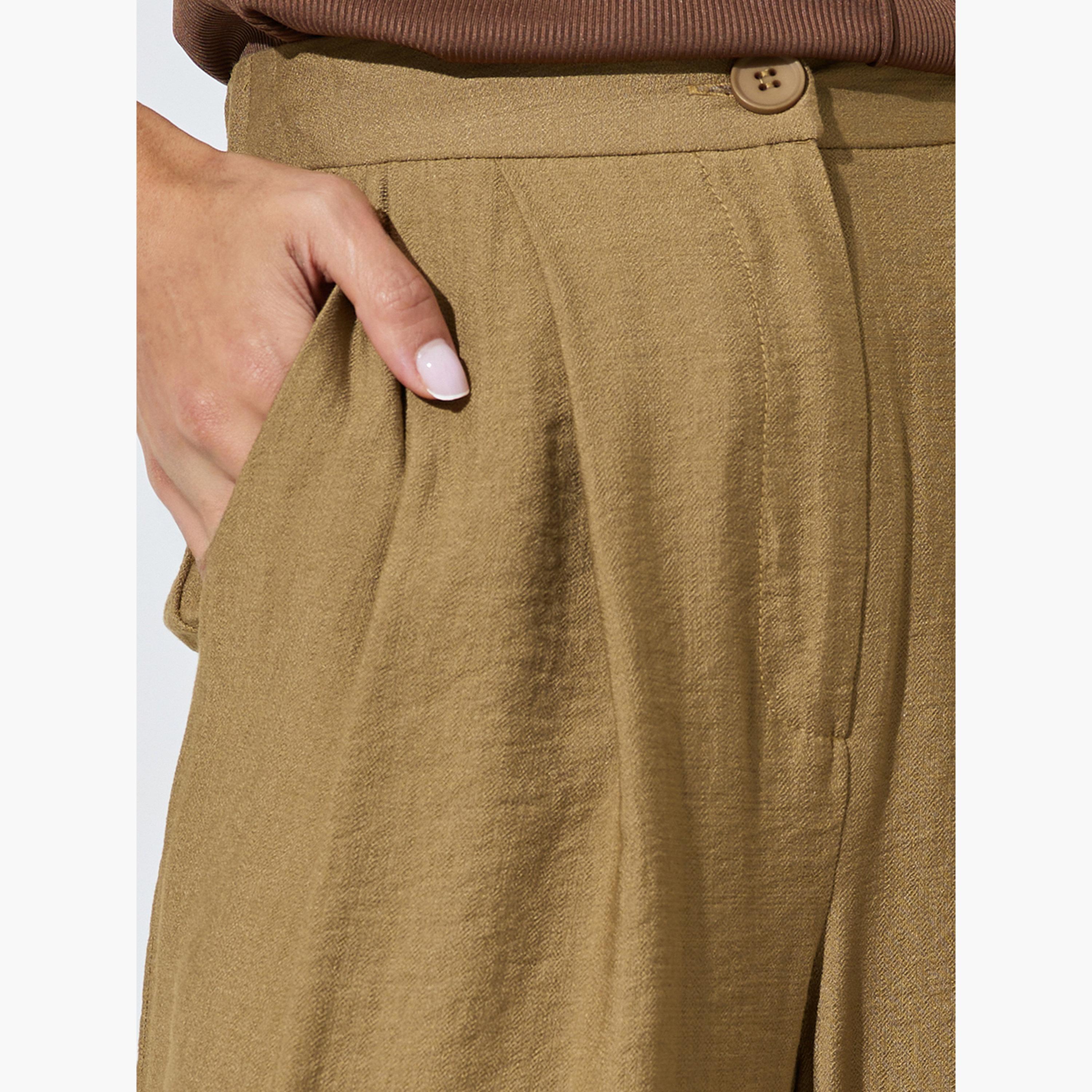 Styli Brown Wide Leg Pleated Trousers with Side Pocket-women-clothing-bottoms-joggers-image-4