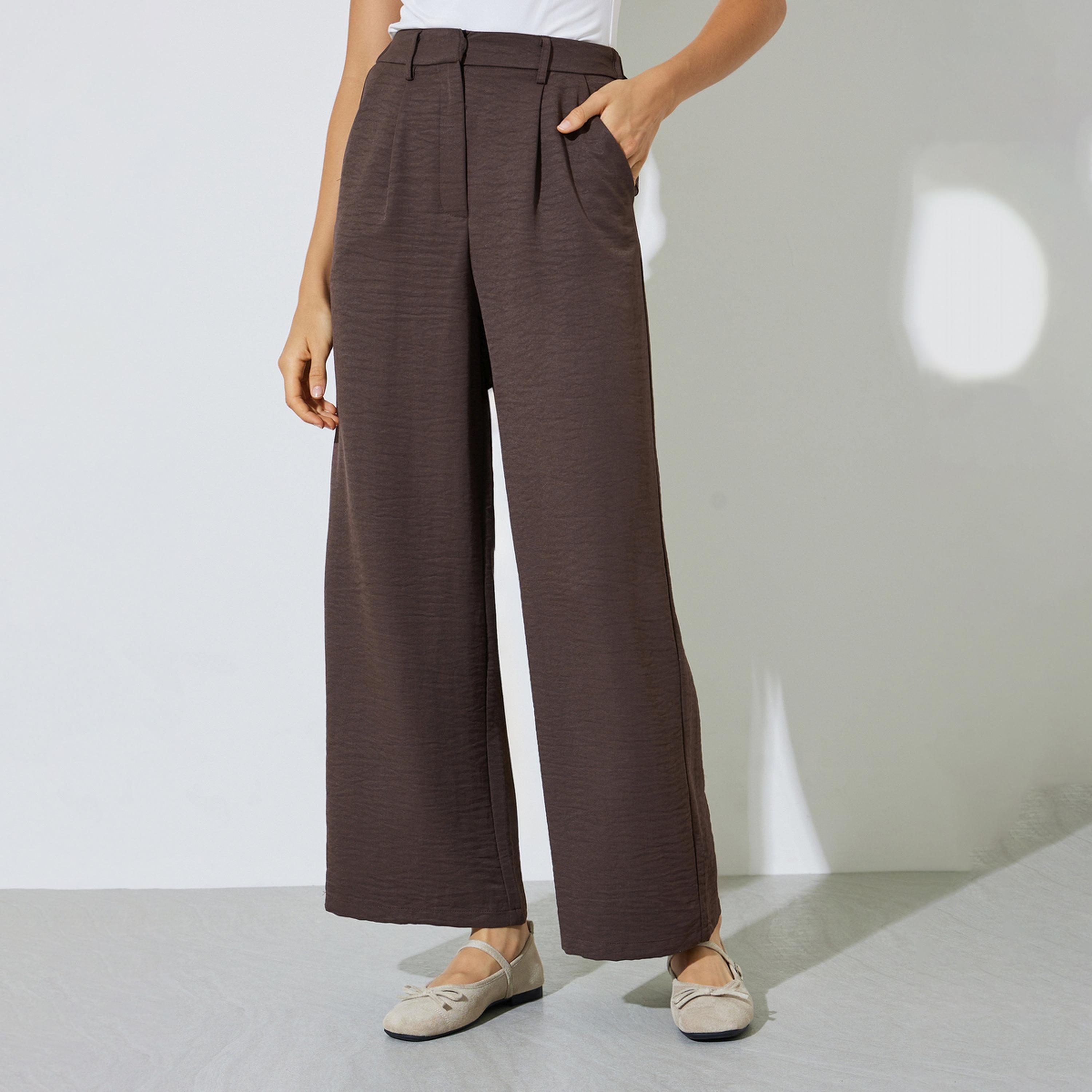 بنطال بأرجل واسعة مع جيب جانبي-women-clothing-trousers-image-1