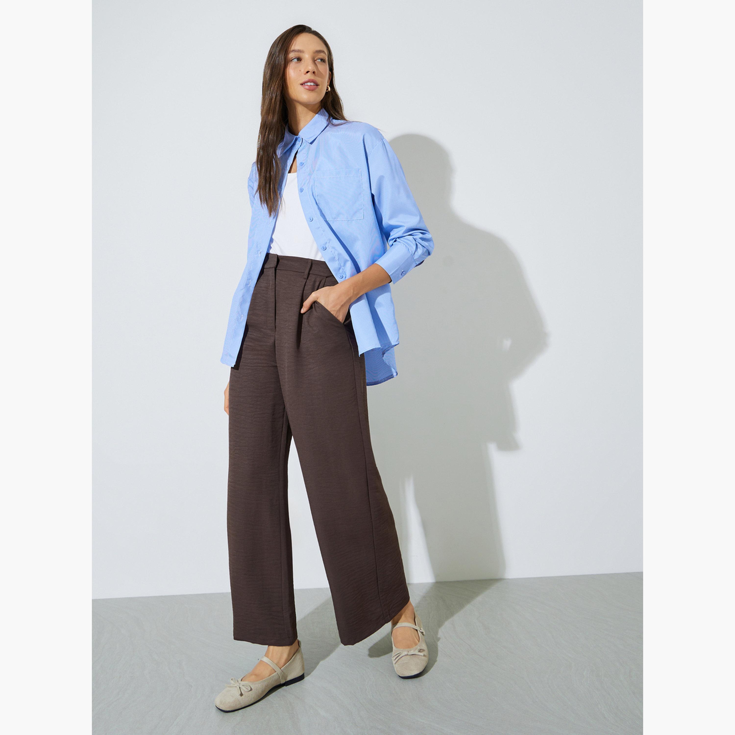 بنطال بأرجل واسعة مع جيب جانبي-women-clothing-trousers-image-2