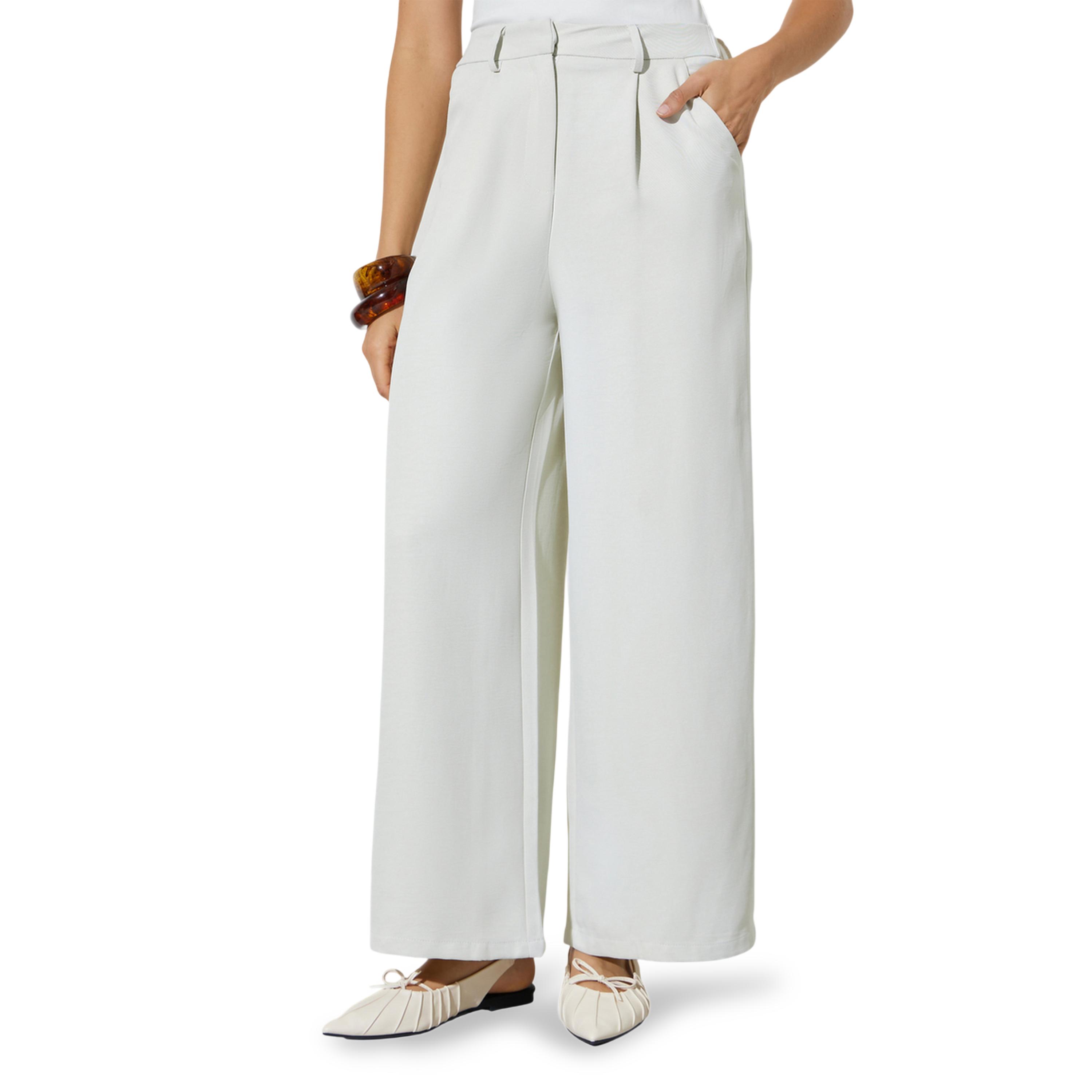 Styli Cream Wide Leg Pants with Side Pocket-women-clothing-trousers-image-1