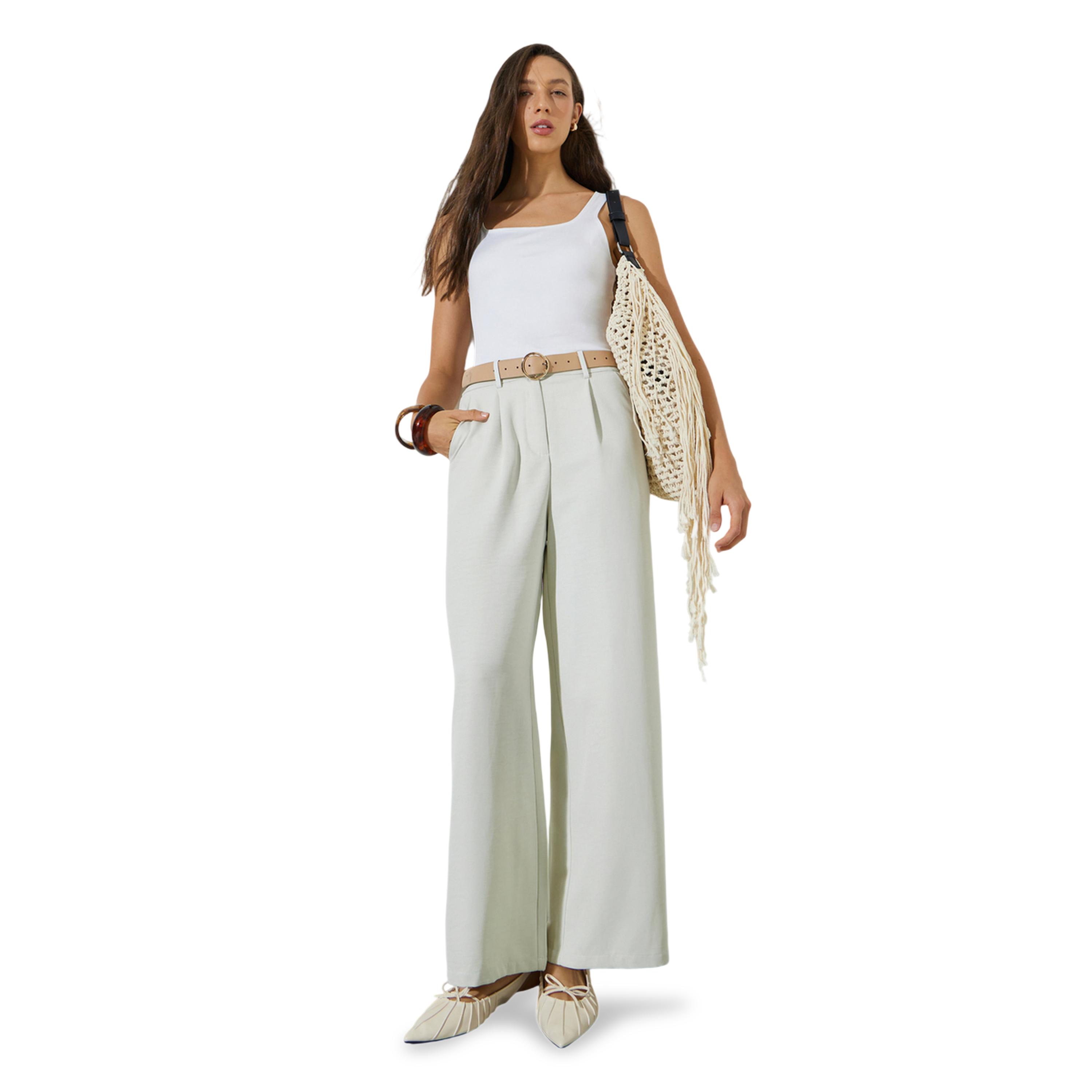 Styli Cream Wide Leg Pants with Side Pocket-women-clothing-trousers-image-2
