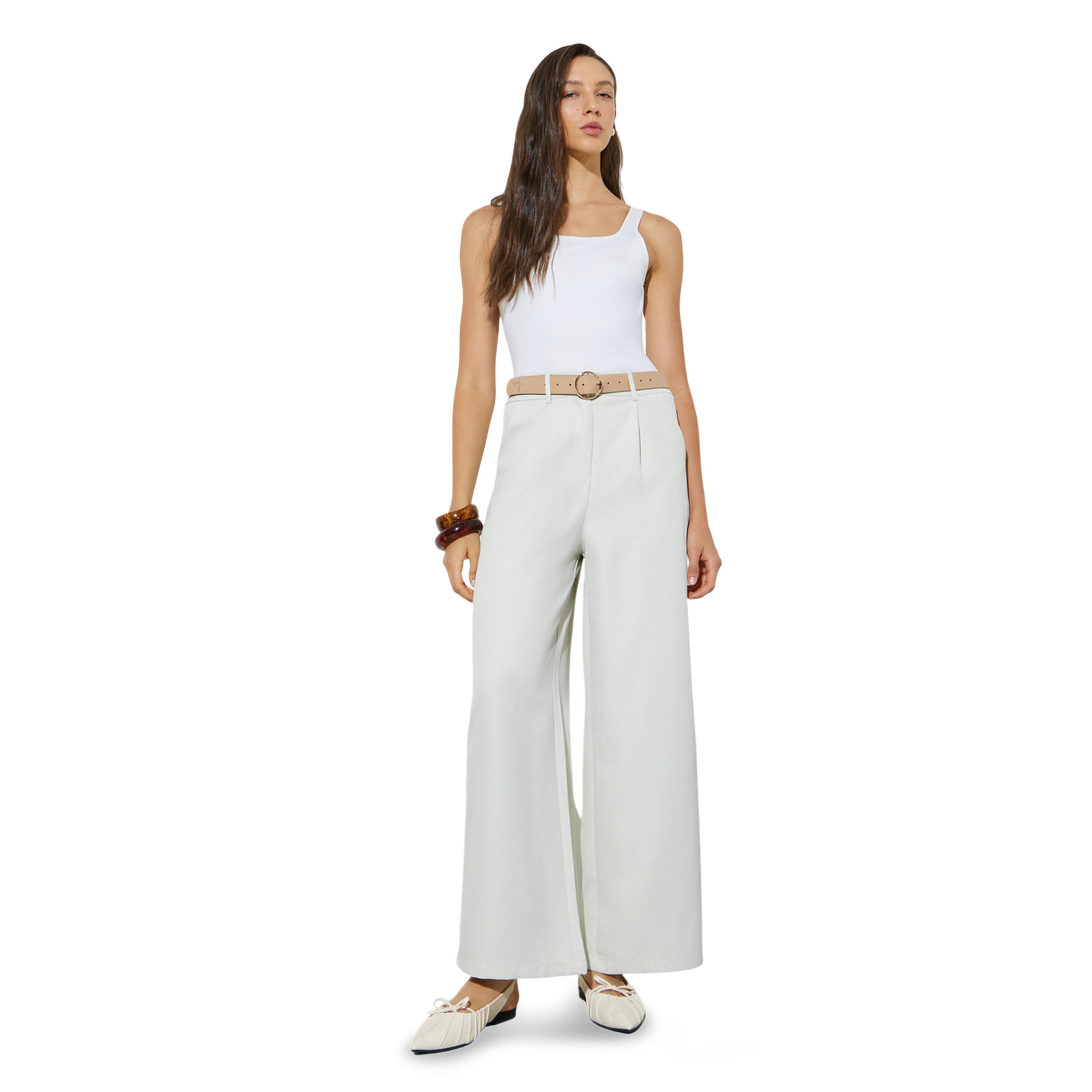 Styli Cream Wide Leg Pants with Side Pocket-women-clothing-trousers-image-5