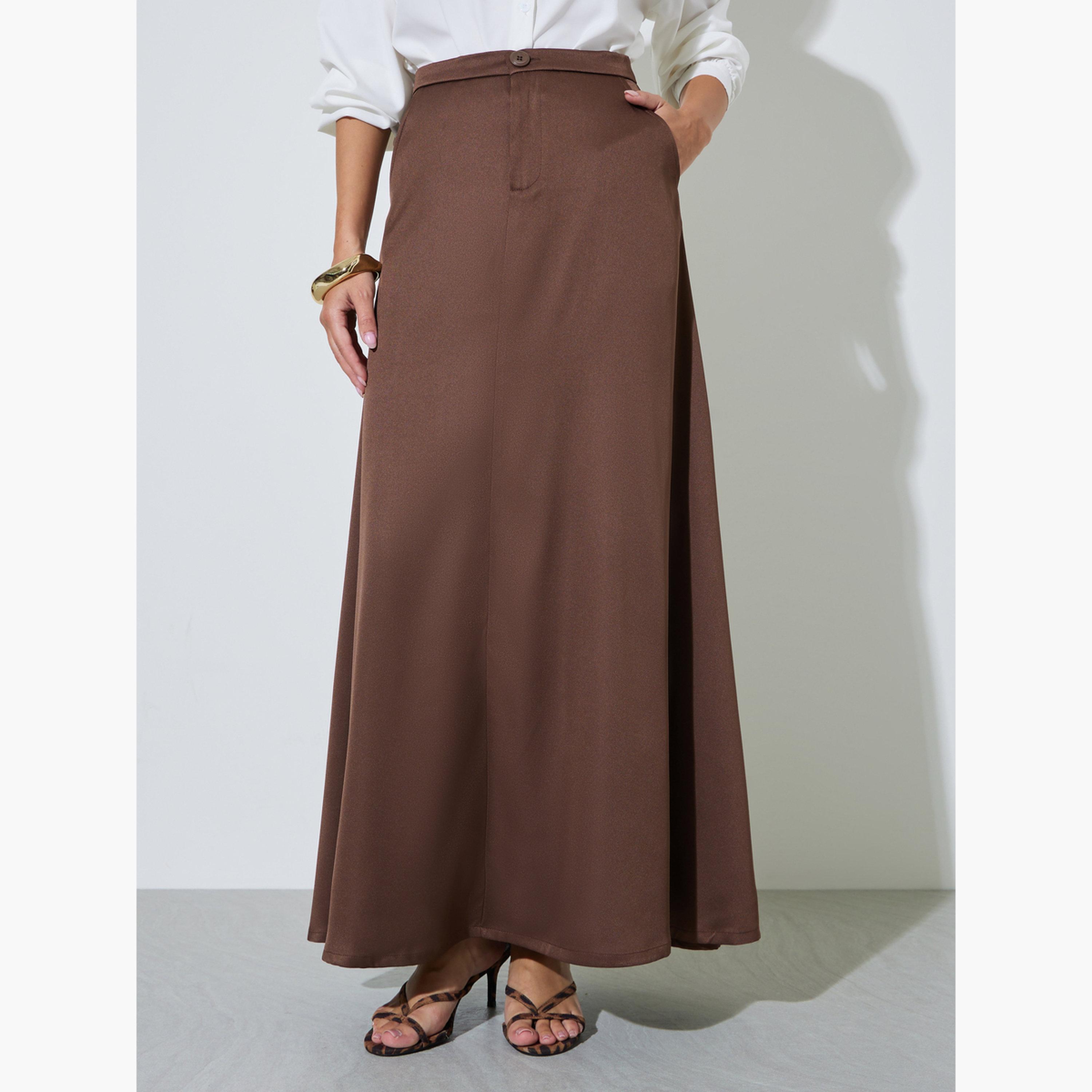 تنورة طويلة بحافة واسعة بجيب جانبي-women-clothing-skirts-image-1