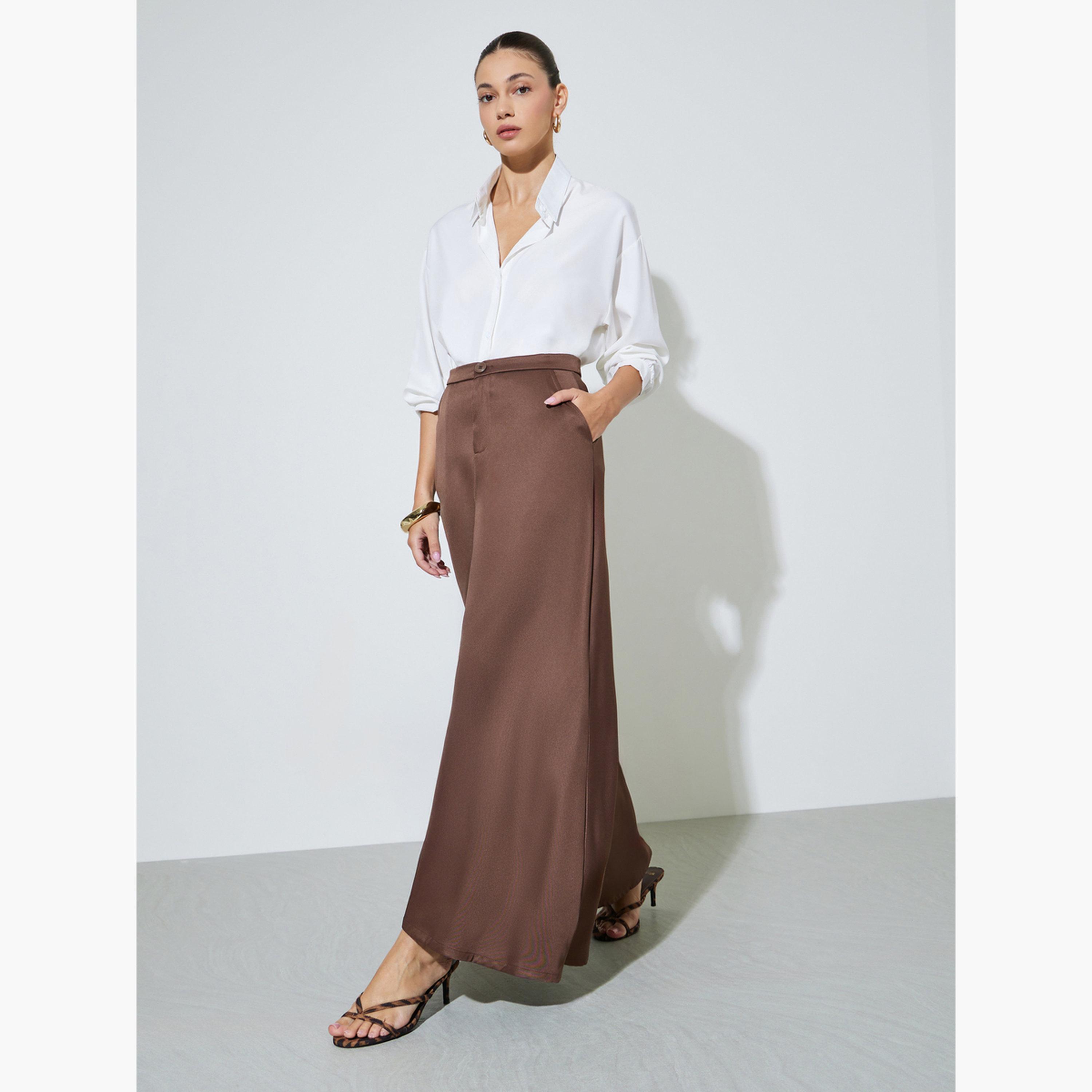 تنورة طويلة بحافة واسعة بجيب جانبي-women-clothing-skirts-image-2