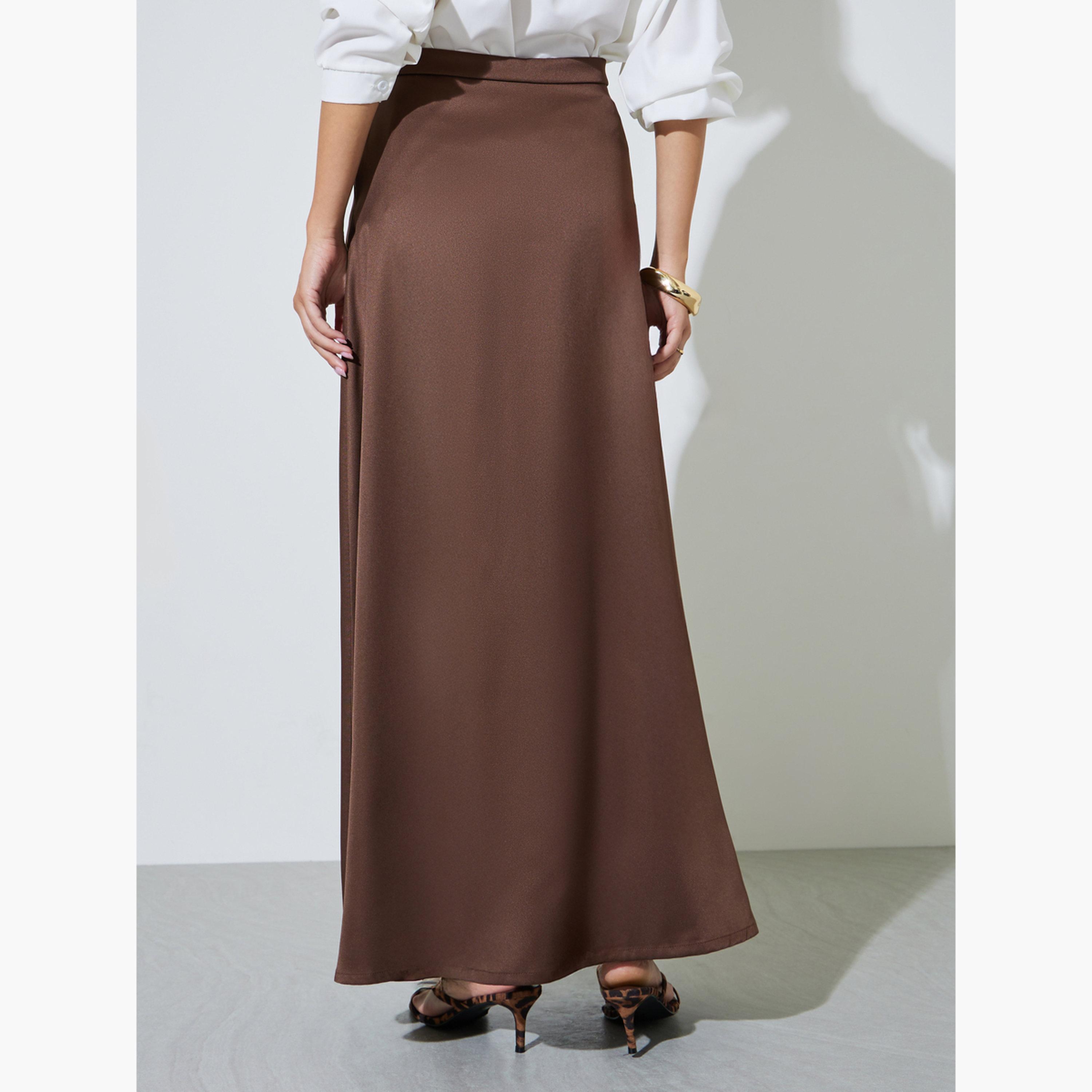 تنورة طويلة بحافة واسعة بجيب جانبي-women-clothing-skirts-image-4