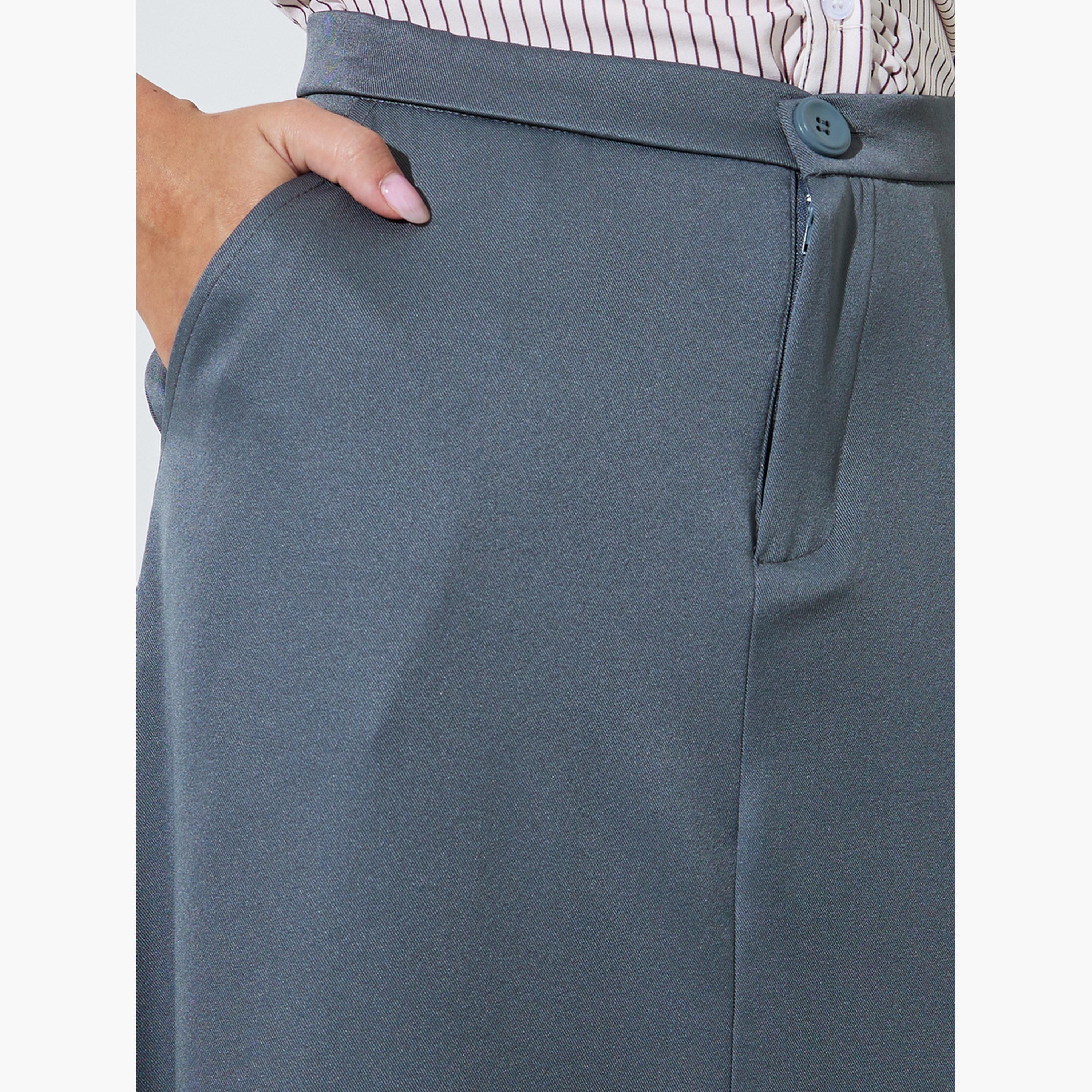 Styli Grey A-Line Maxi Skirt with Side Pocket-women-clothing-skirts-image-3