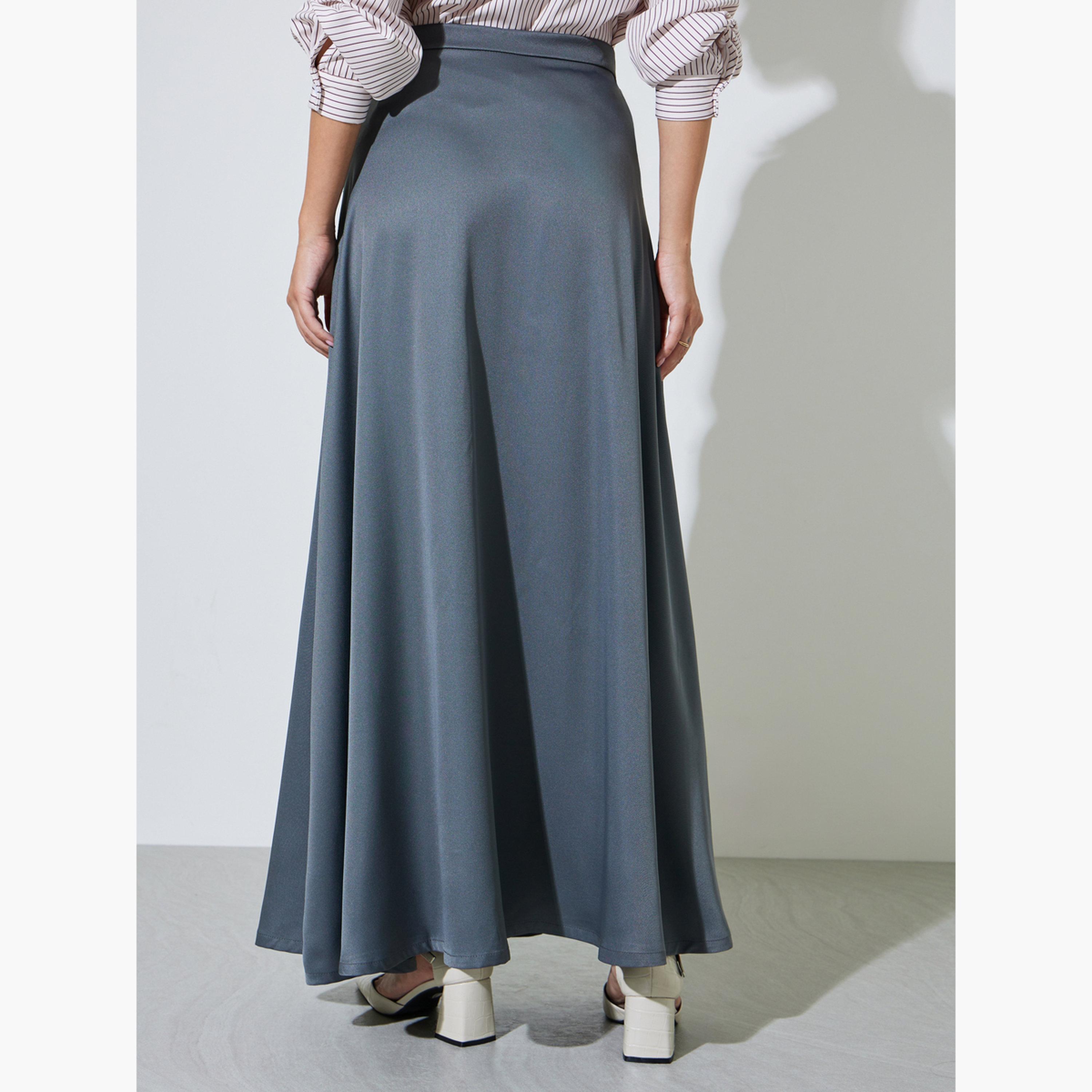 Styli Grey A-Line Maxi Skirt with Side Pocket-women-clothing-skirts-image-4