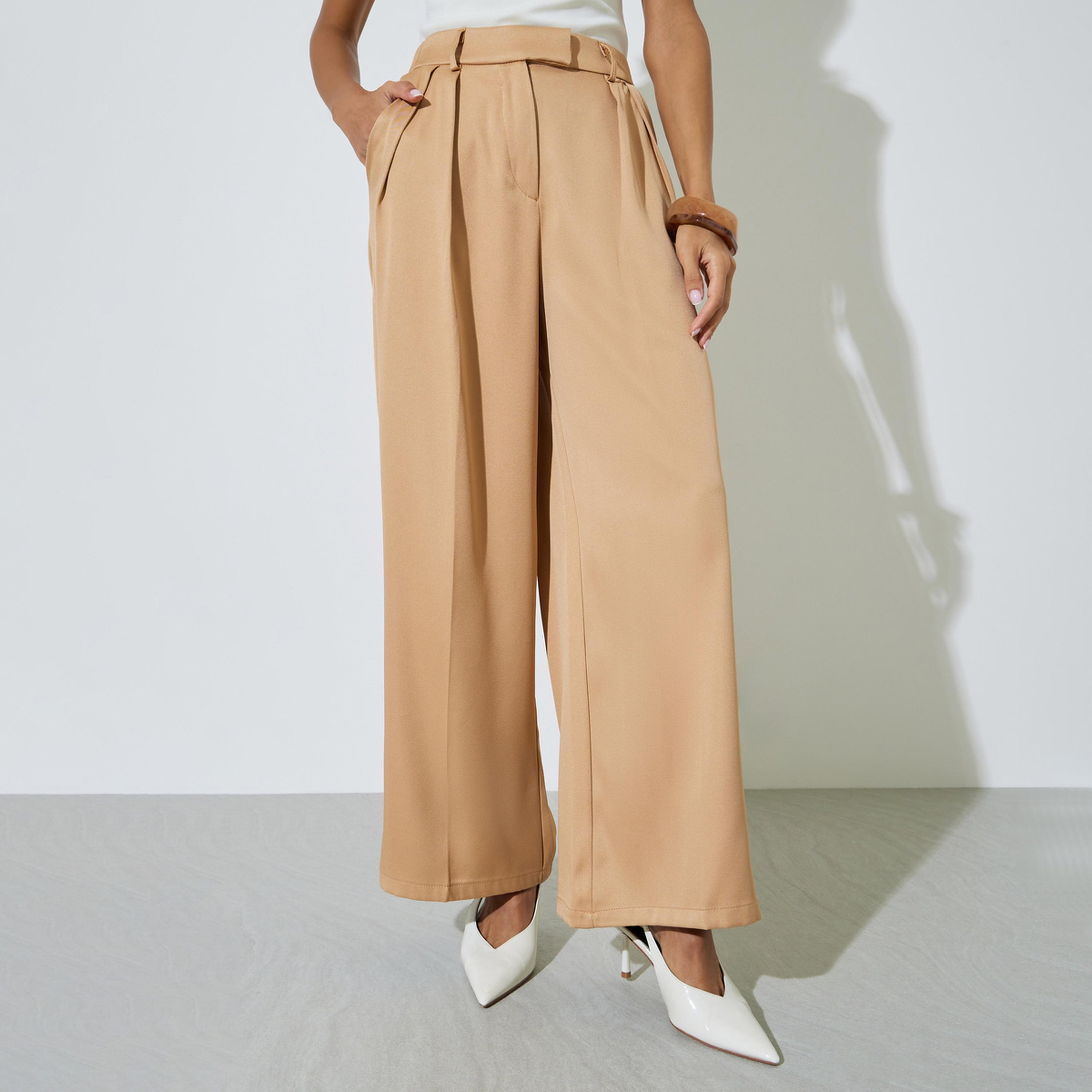 بنطال رسمي بكسرات وأرجل واسعة-women-clothing-bottoms-joggers-image-1