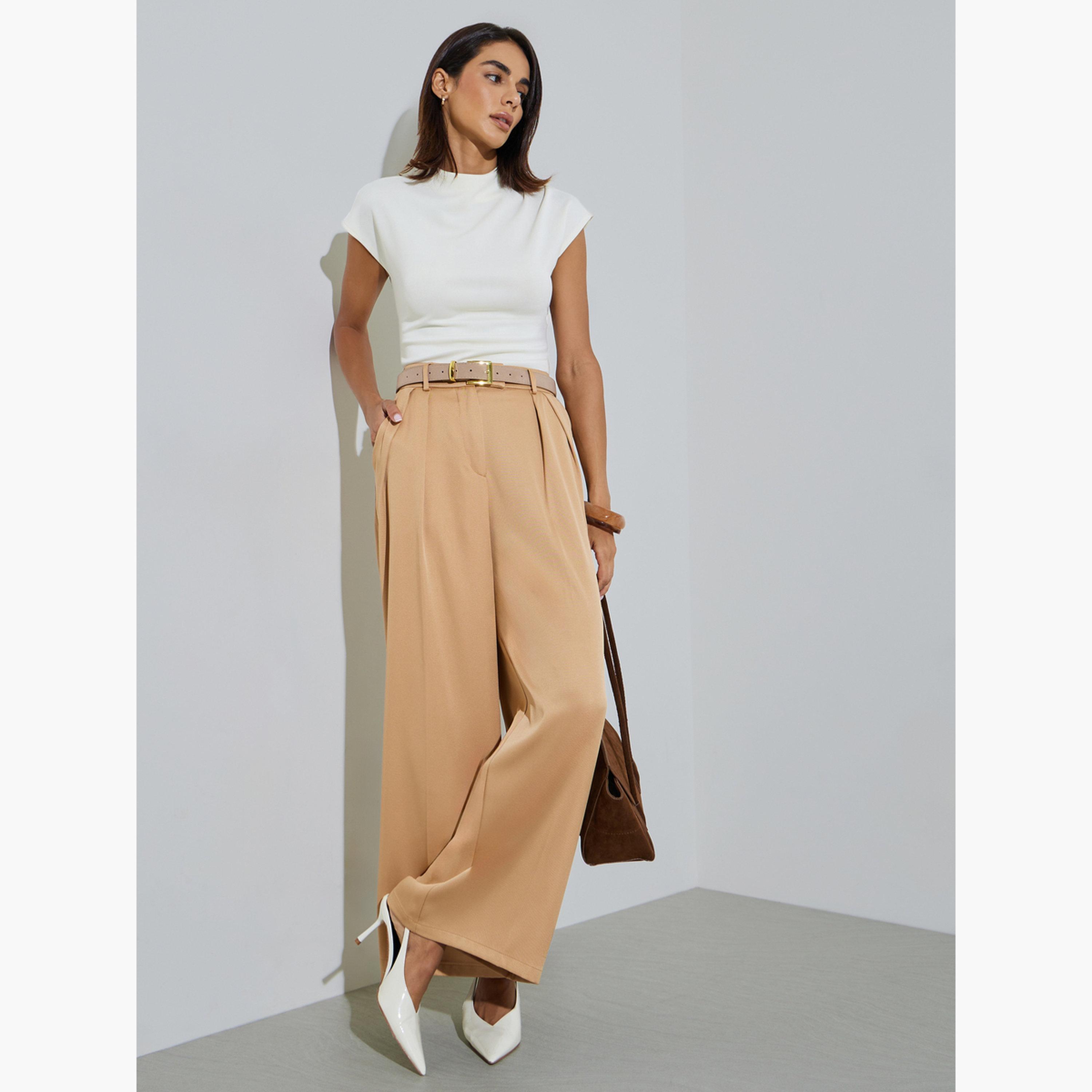 بنطال رسمي بكسرات وأرجل واسعة-women-clothing-bottoms-joggers-image-2