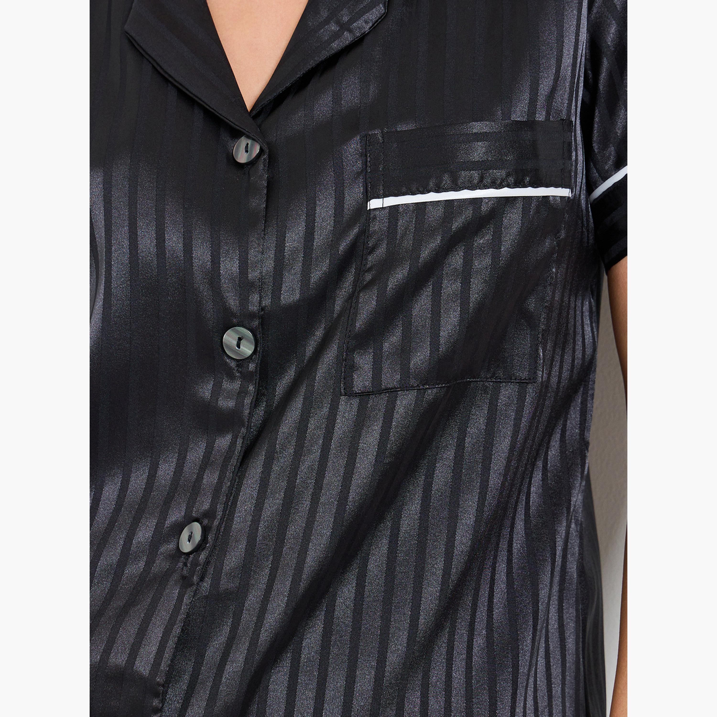 مجموعة من شورت وقميص ساتان بنمط خطوط-women-clothing-nightwear-pyjamas-shortsets-image-6