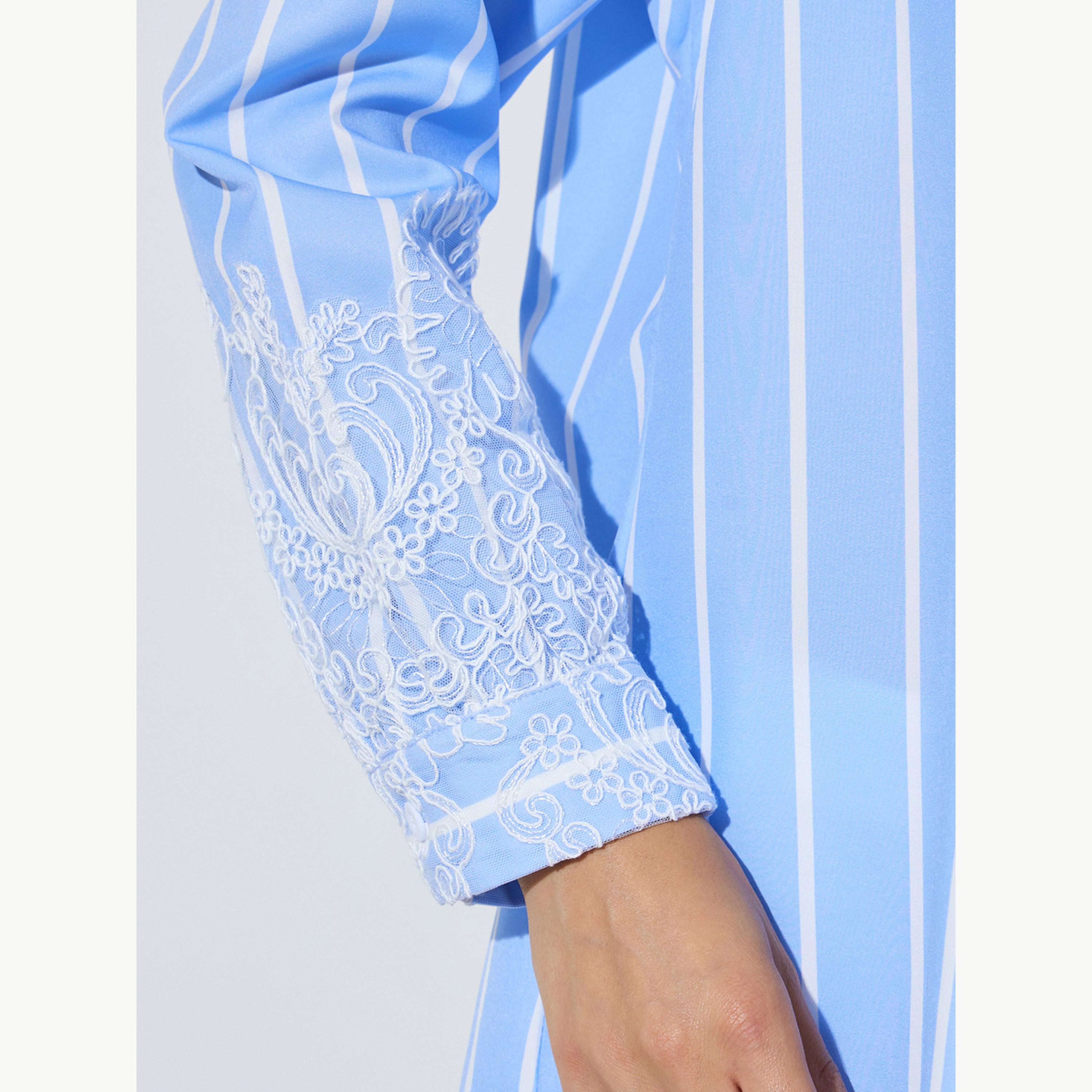 بلوزة كاجوال فضفاضة مخططة بتفاصيل دانتيل-women-clothing-shirtsandblouses-shirts-image-4