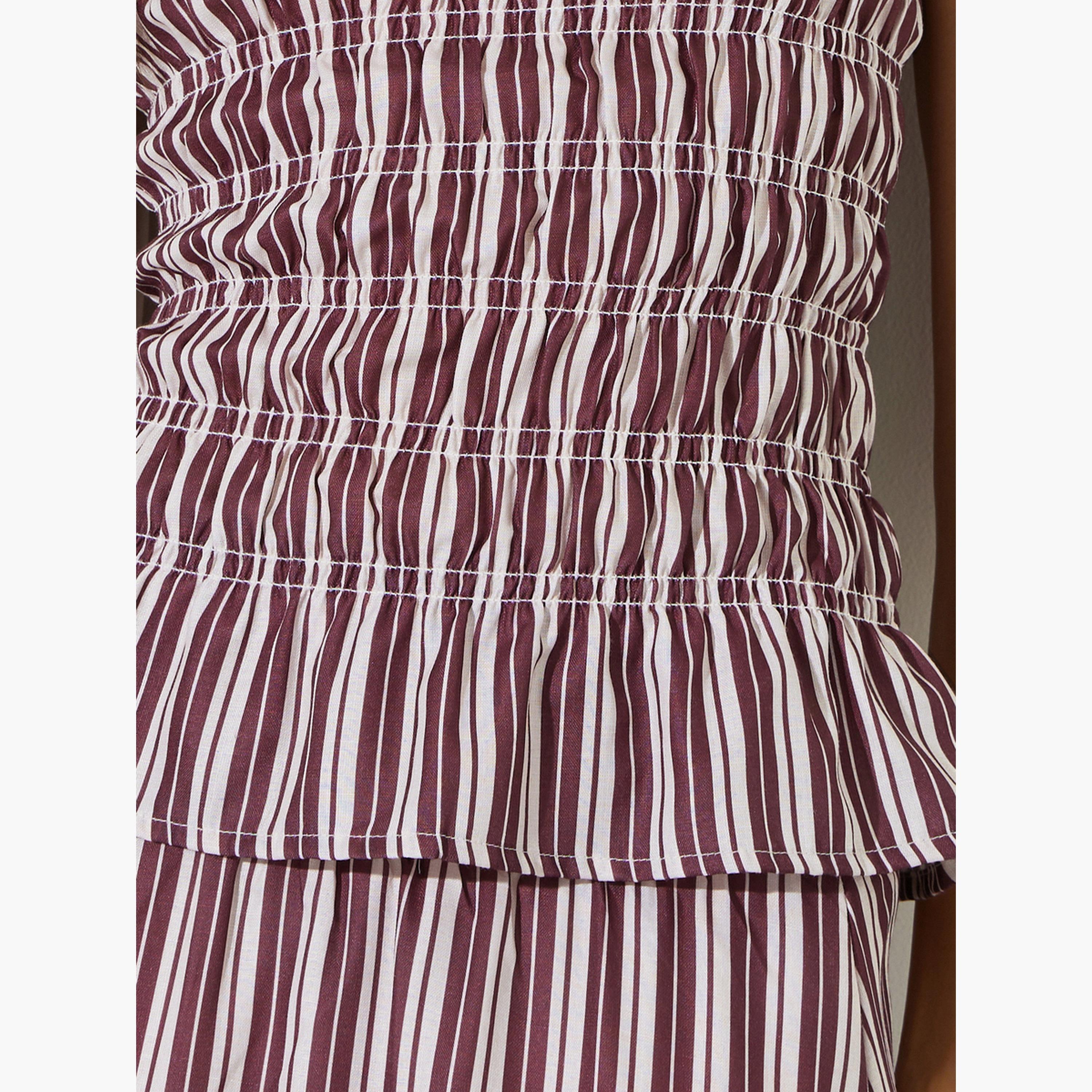 ستايلي - بلوزة بيبلوم بدون أكمام مخططة باللون العنابي-women-clothing-shirtsandblouses-blouses-image-5