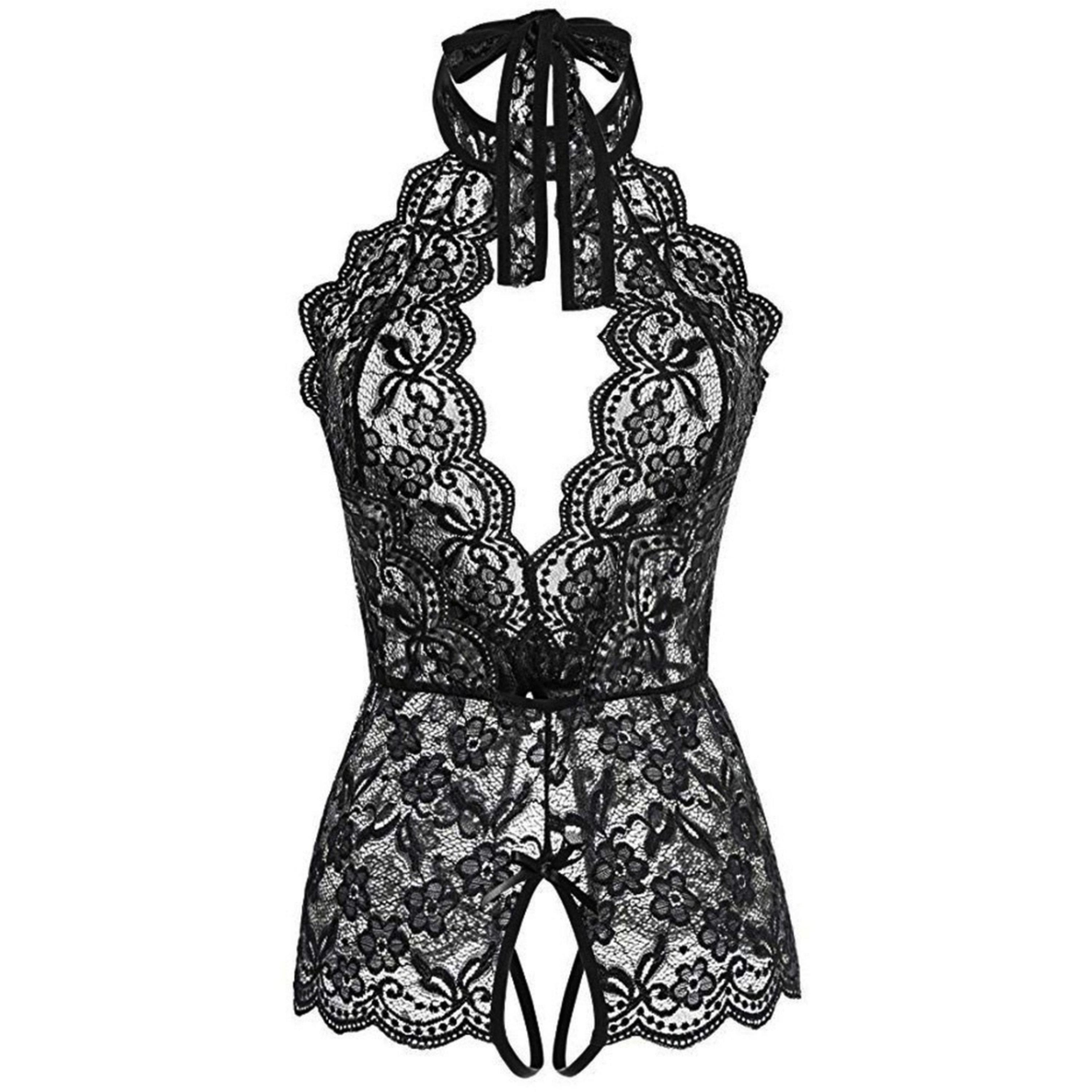 Take Two Black Floral Lace Halter Neck Bodysuit-women-clothing-lingerie-babydollsandbodysuits-image-4