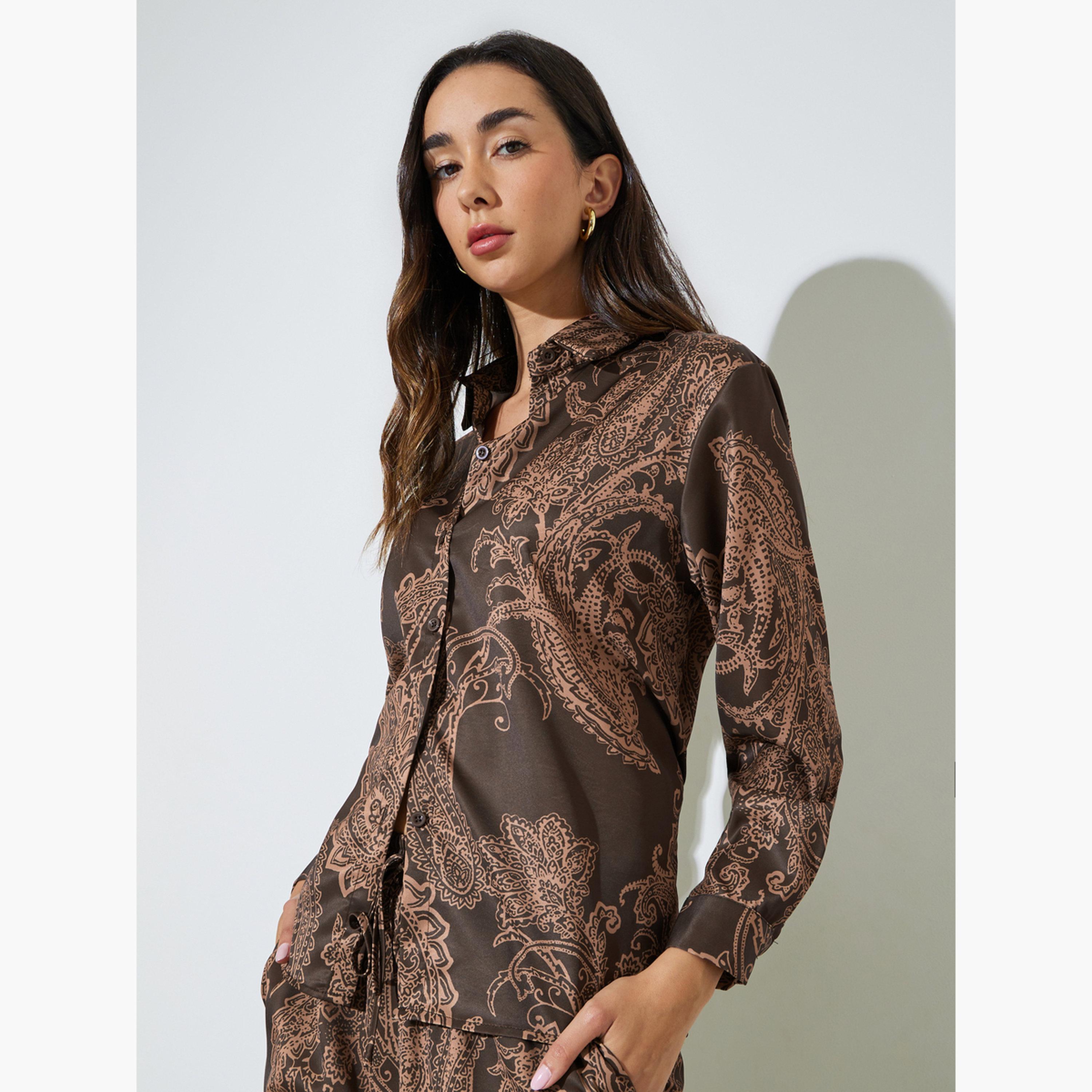 طقم منسق من بنطال وقميص بأكمام طويلة وطبعة-women-clothing-coordsets-image-2