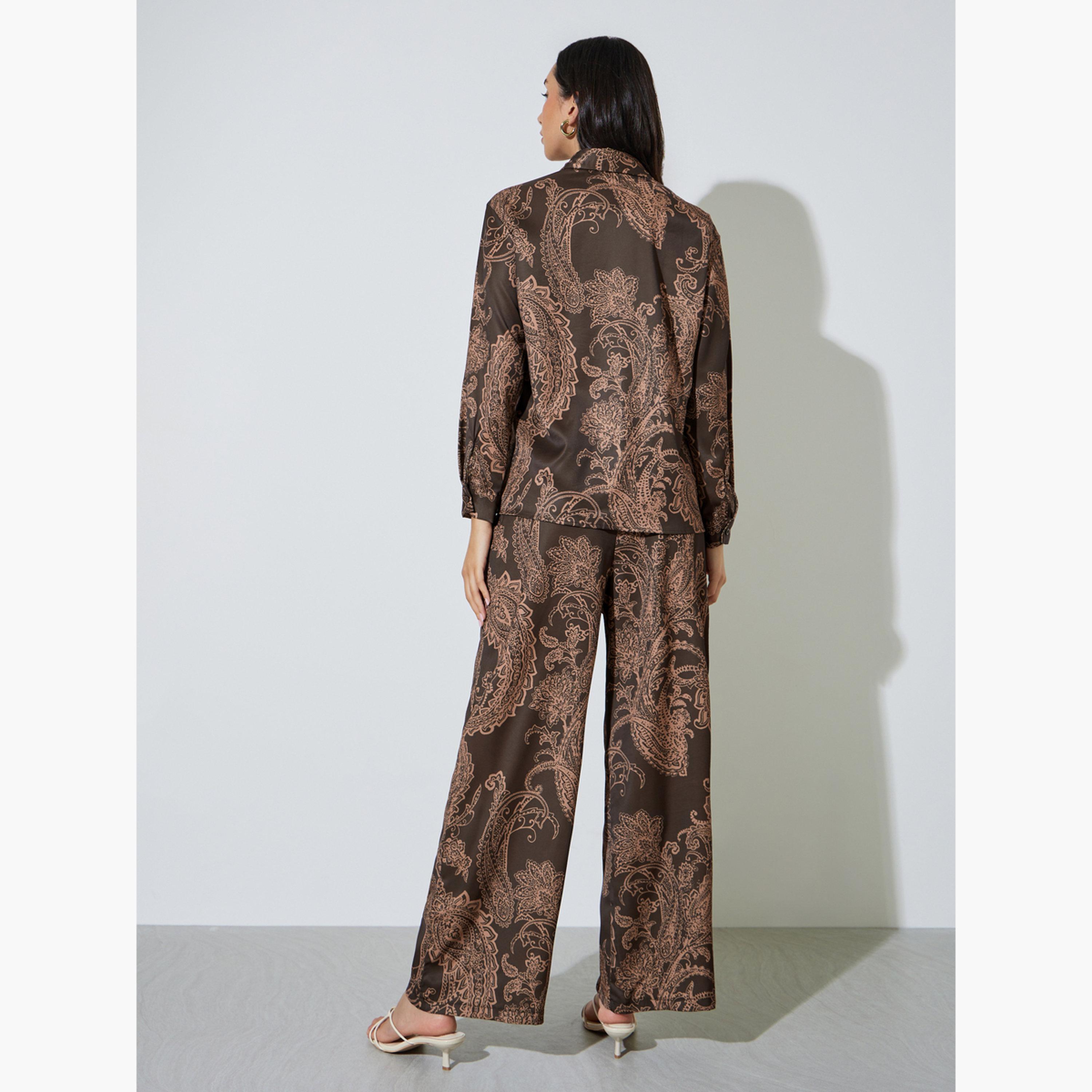 طقم منسق من بنطال وقميص بأكمام طويلة وطبعة-women-clothing-coordsets-image-3
