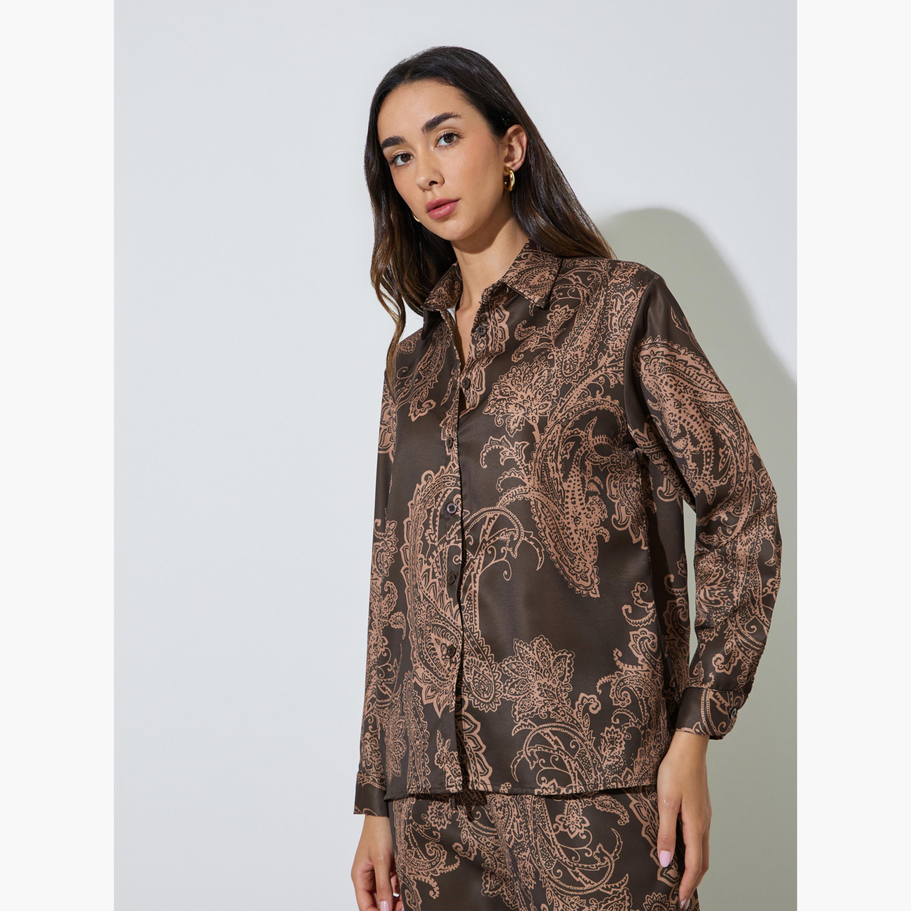 طقم منسق من بنطال وقميص بأكمام طويلة وطبعة-women-clothing-coordsets-image-4