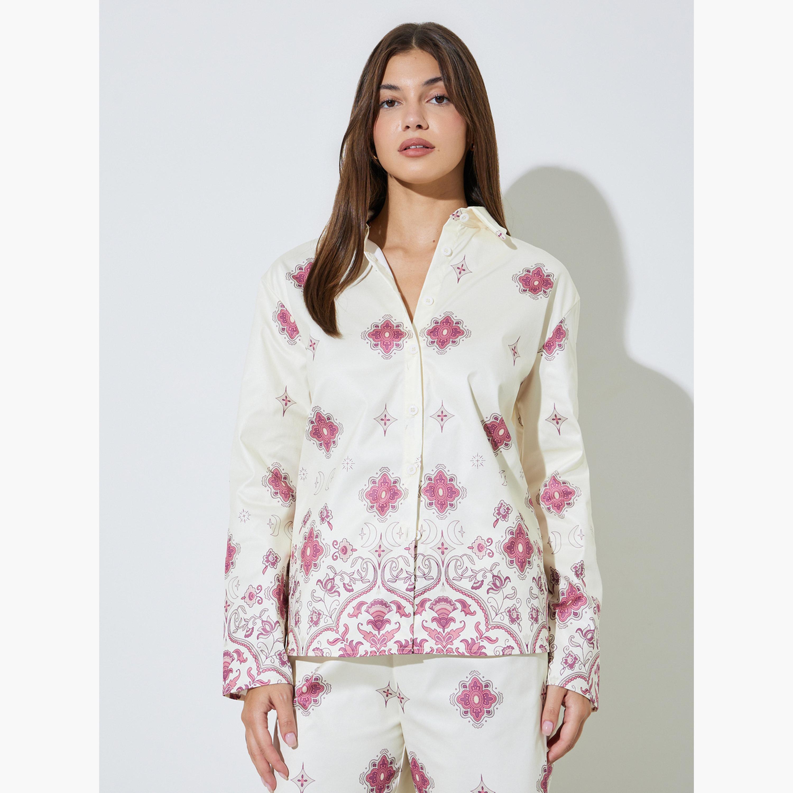 طقم منسق من بنطال بأرجل واسعة وبلوزة مطبوعة-women-clothing-coordsets-image-2