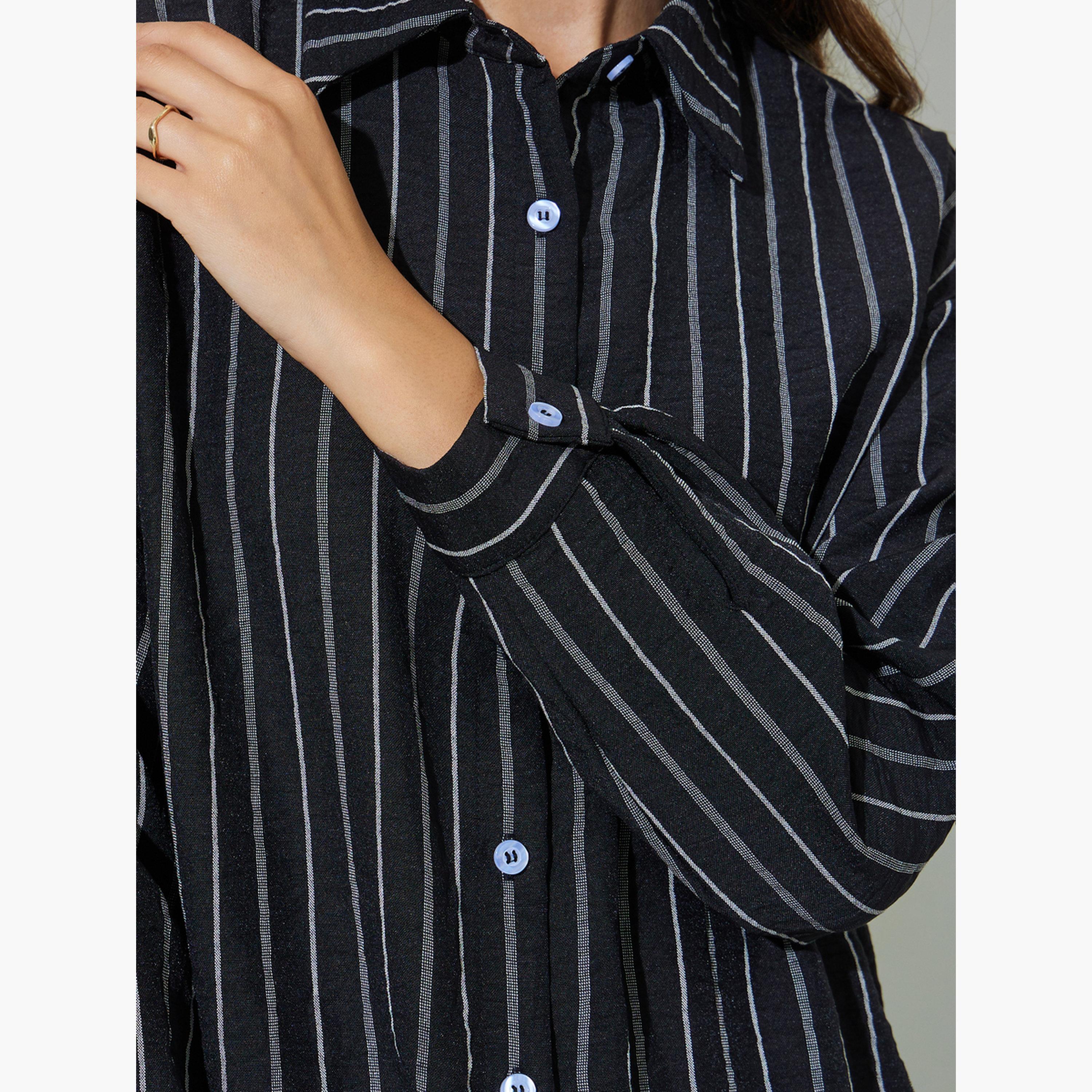 طقم منسق من بنطال وقميص بنقشة خطوط-women-clothing-coordsets-image-5