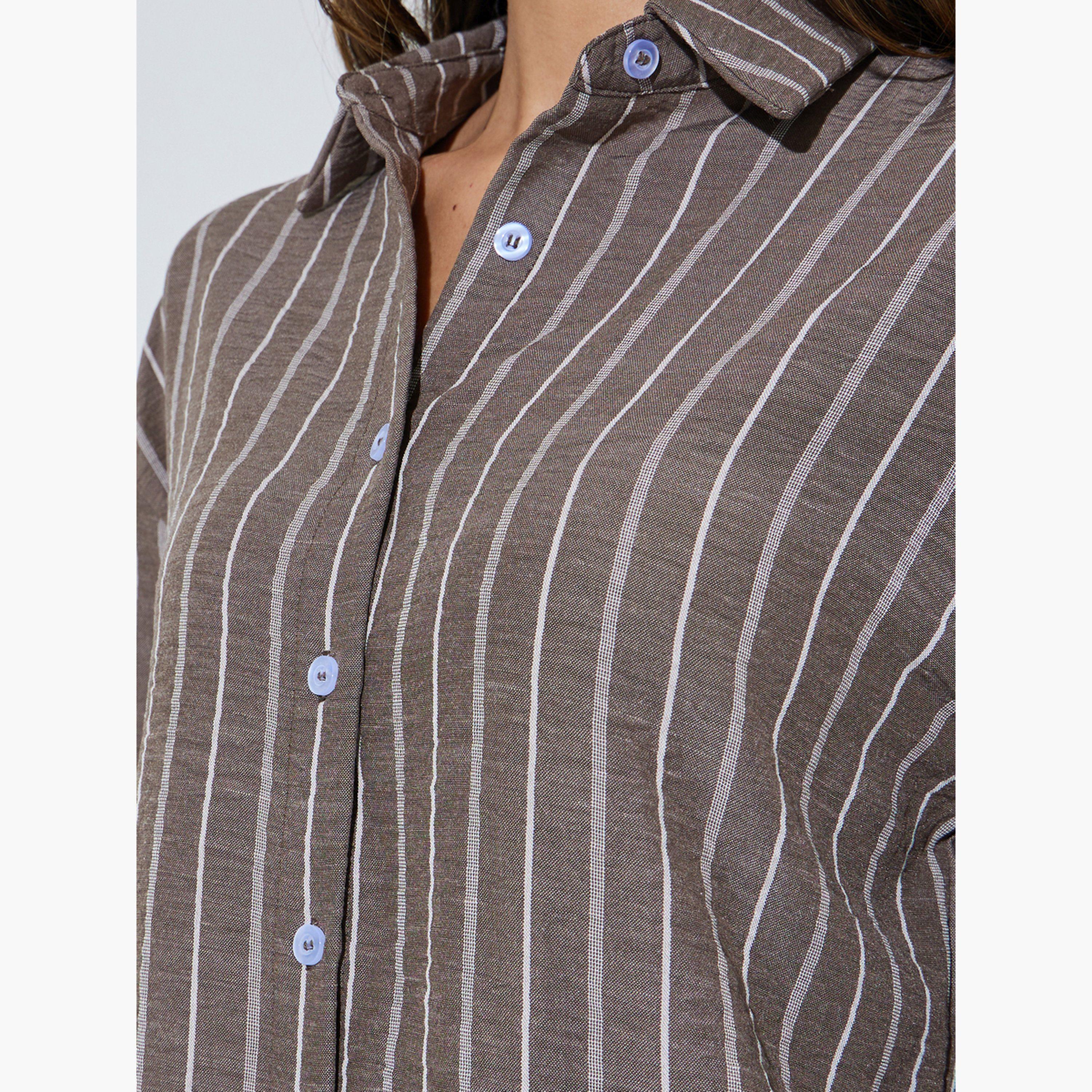 طقم منسق من بنطال وقميص بنقشة خطوط-women-clothing-coordsets-image-5