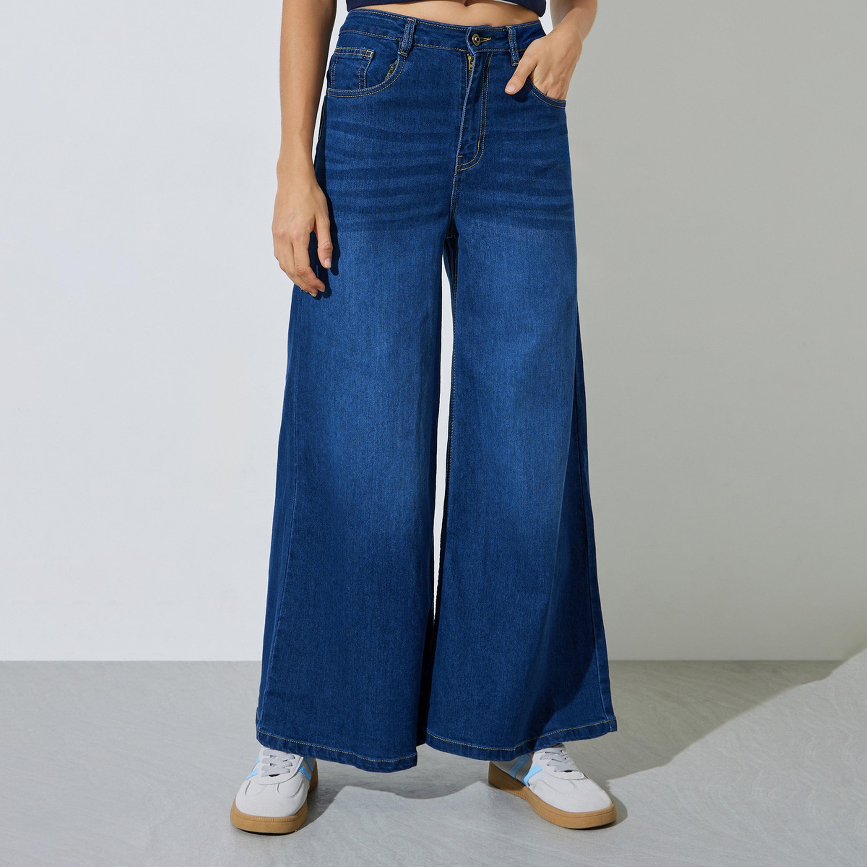 Styli Medium Blue Mid-Rise Flared Leg Jeans-women-clothing-bottoms-jeans-image-1