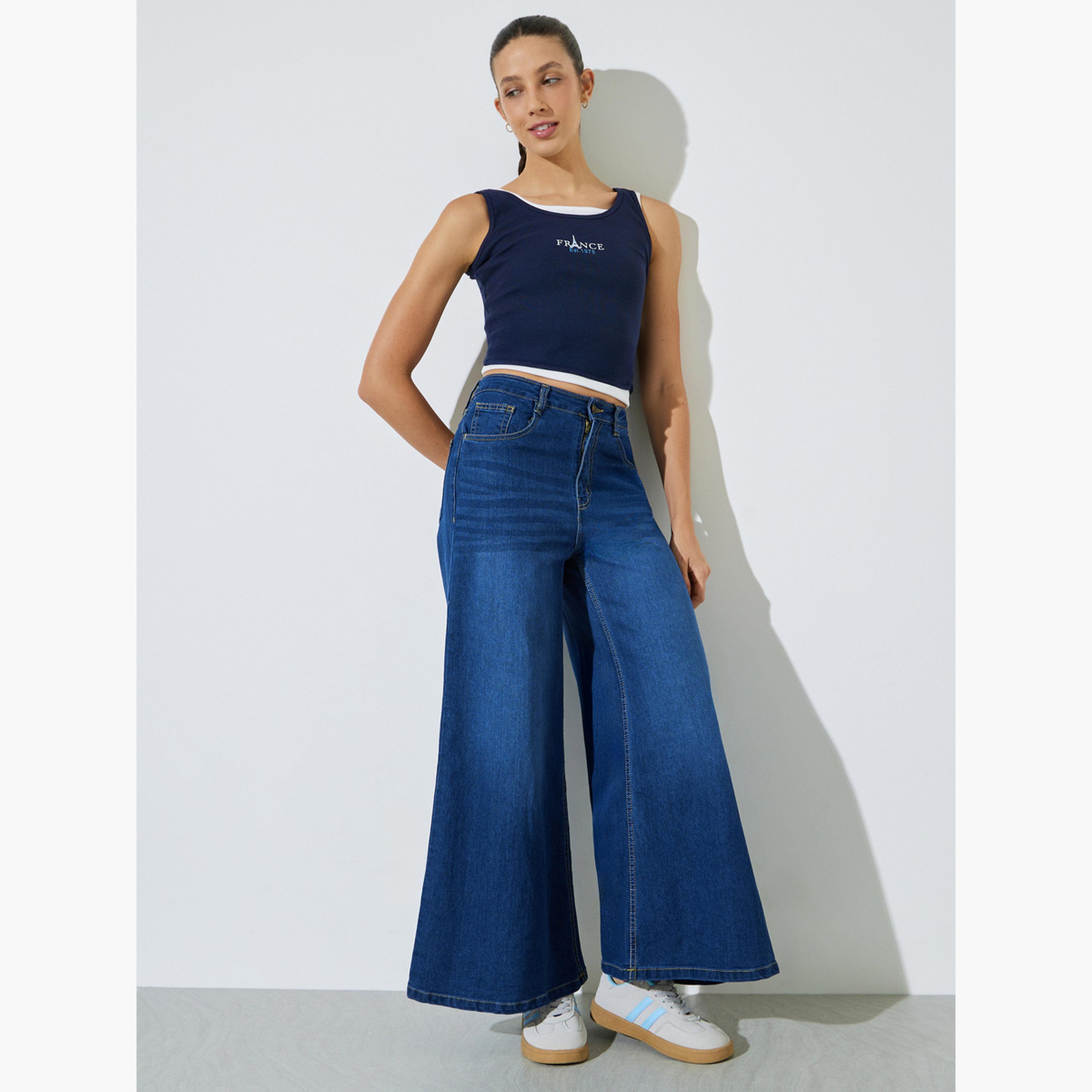 Styli Medium Blue Mid-Rise Flared Leg Jeans-women-clothing-bottoms-jeans-image-2