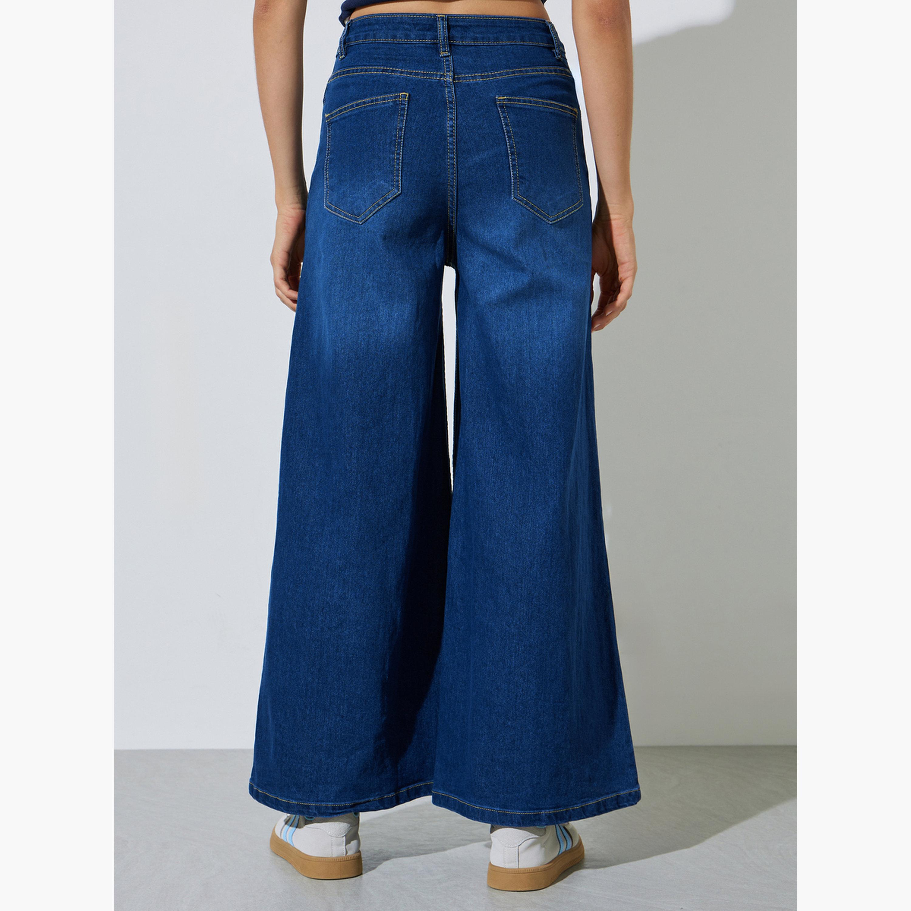 Styli Medium Blue Mid-Rise Flared Leg Jeans-women-clothing-bottoms-jeans-image-4