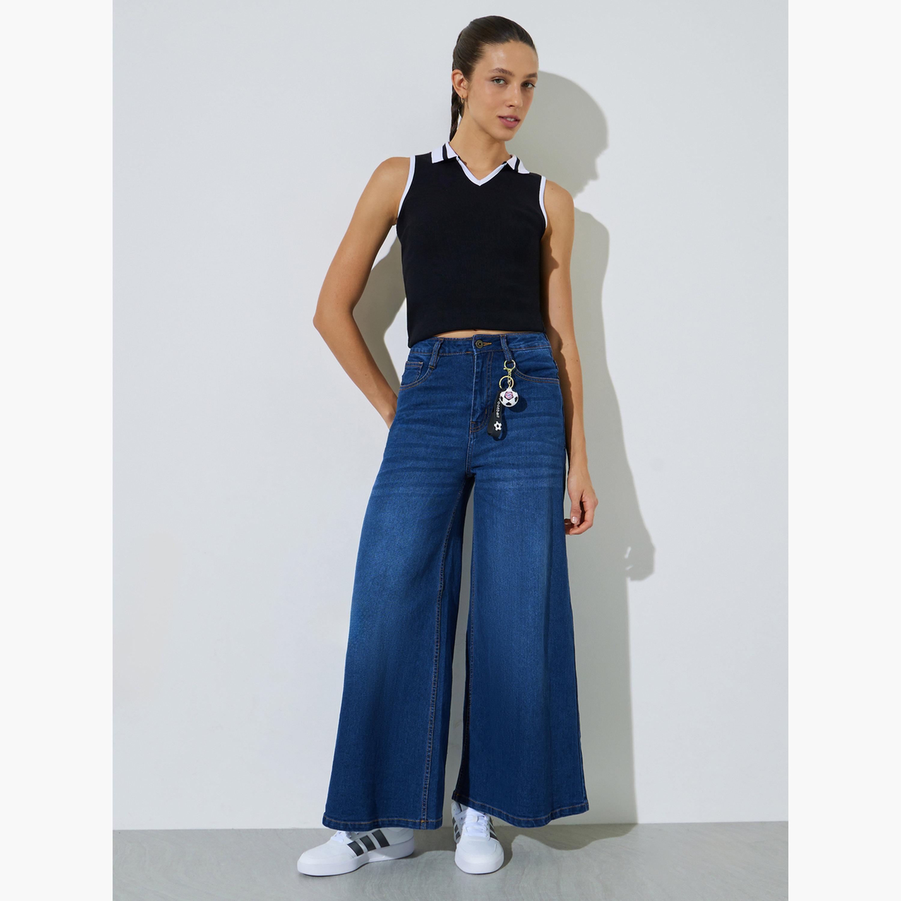 Styli Dark Blue Mid-Rise Flared Leg Jeans-women-clothing-bottoms-jeans-image-2