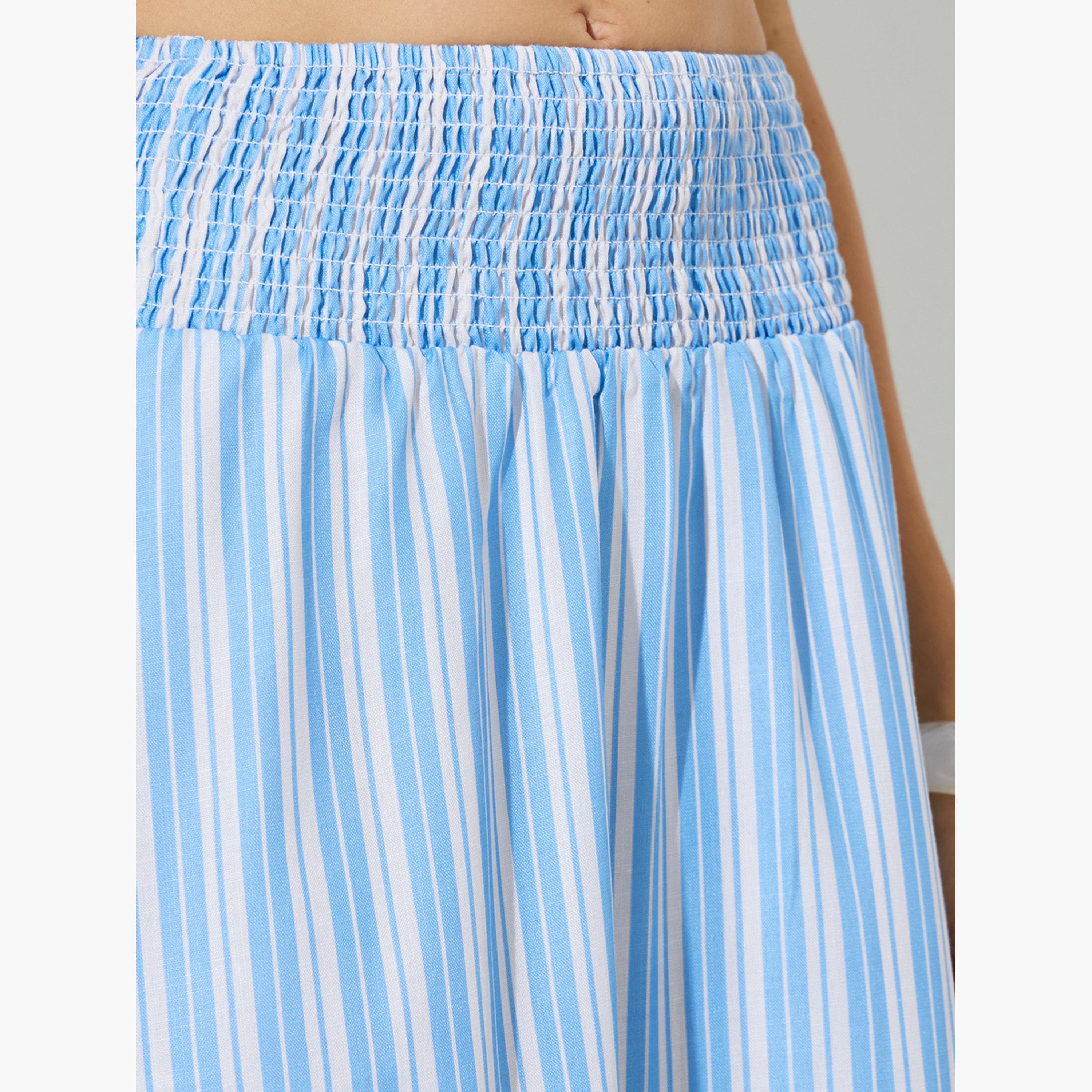 Styli Blue Striped Flared Maxi Skirt-women-clothing-bottoms-skirts-image-3