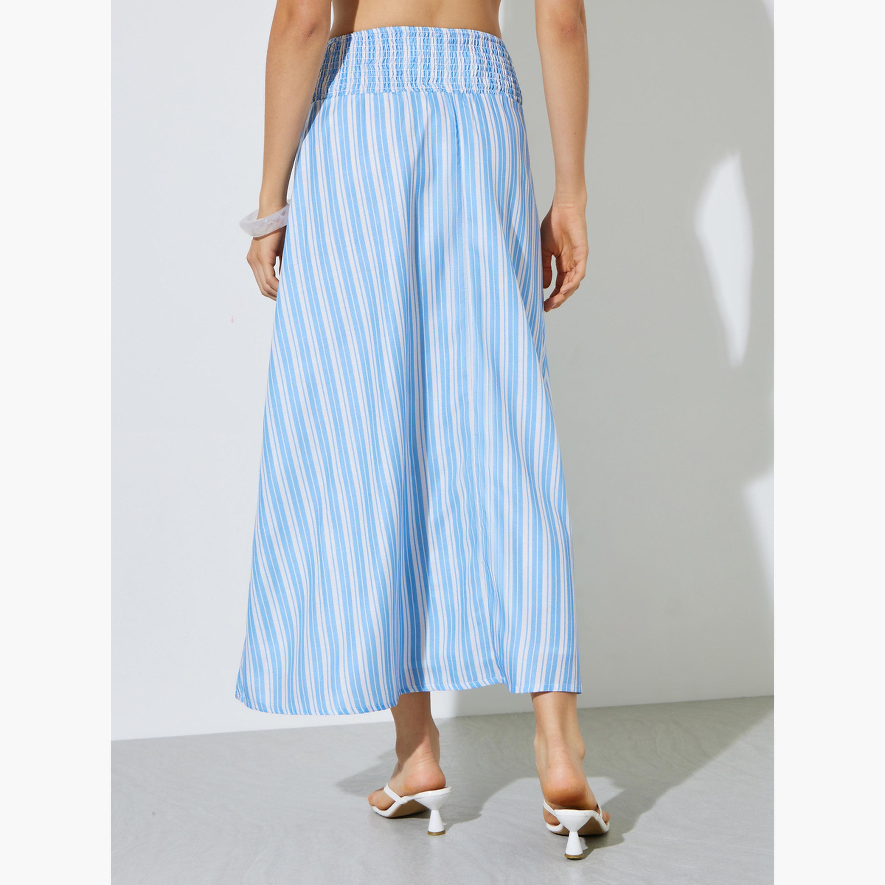 Styli Blue Striped Flared Maxi Skirt-women-clothing-bottoms-skirts-image-4