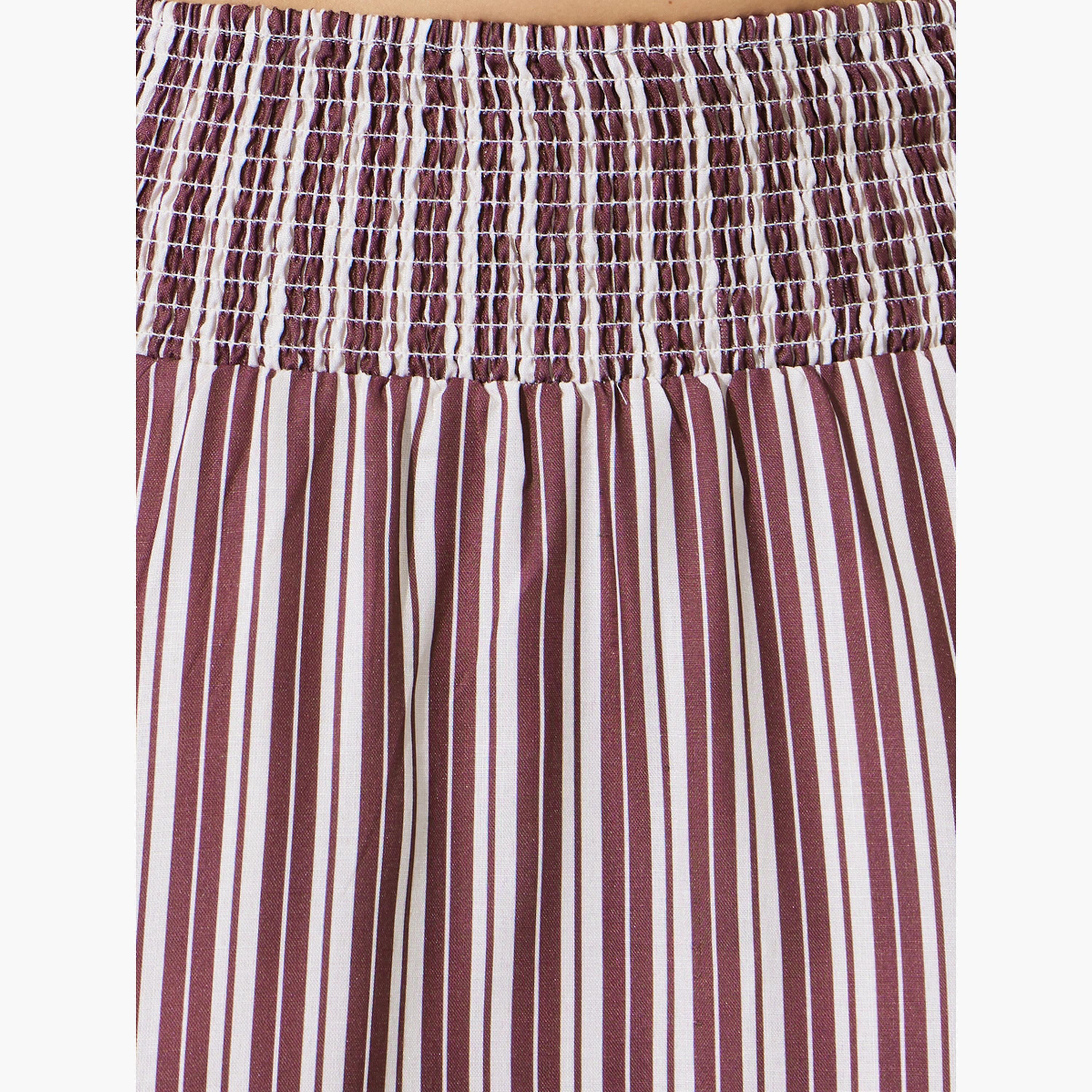 Styli Burgundy Striped Flared Maxi Skirt-women-clothing-bottoms-skirts-image-3