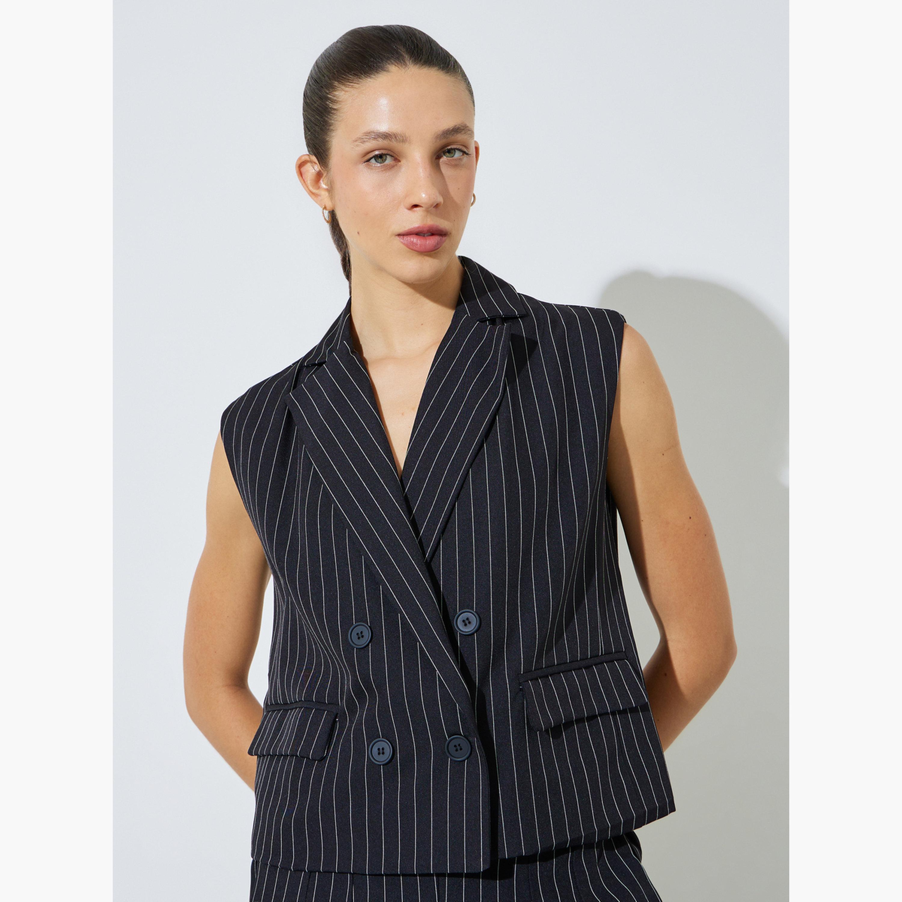 Styli Black Striped Waistcoat and Trousers Co-ord Set-women-clothing-coordsets-image-2