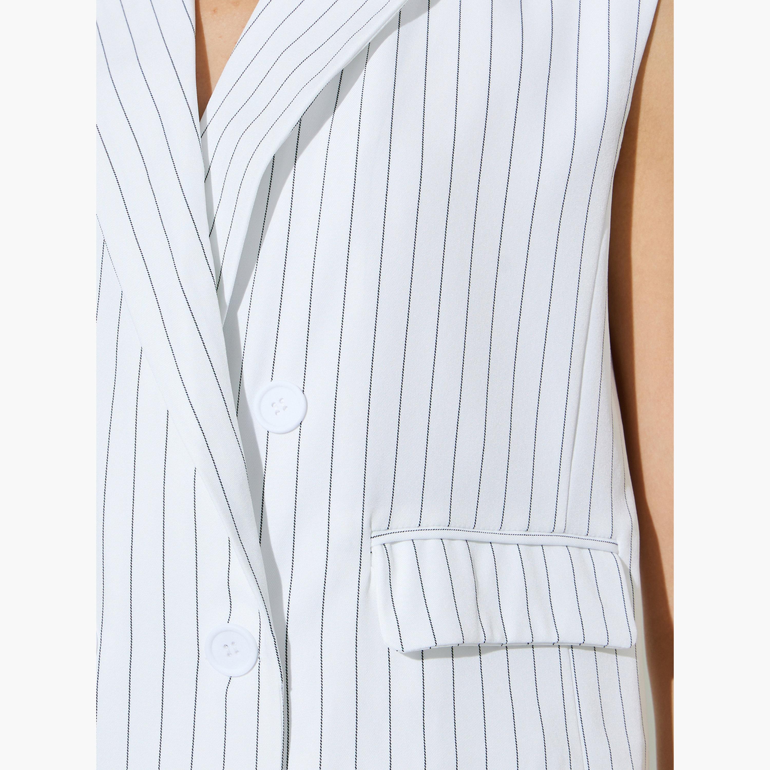 Styli Off White Striped Waistcoat and Trousers Co-ord Set-women-clothing-coordsets-image-5