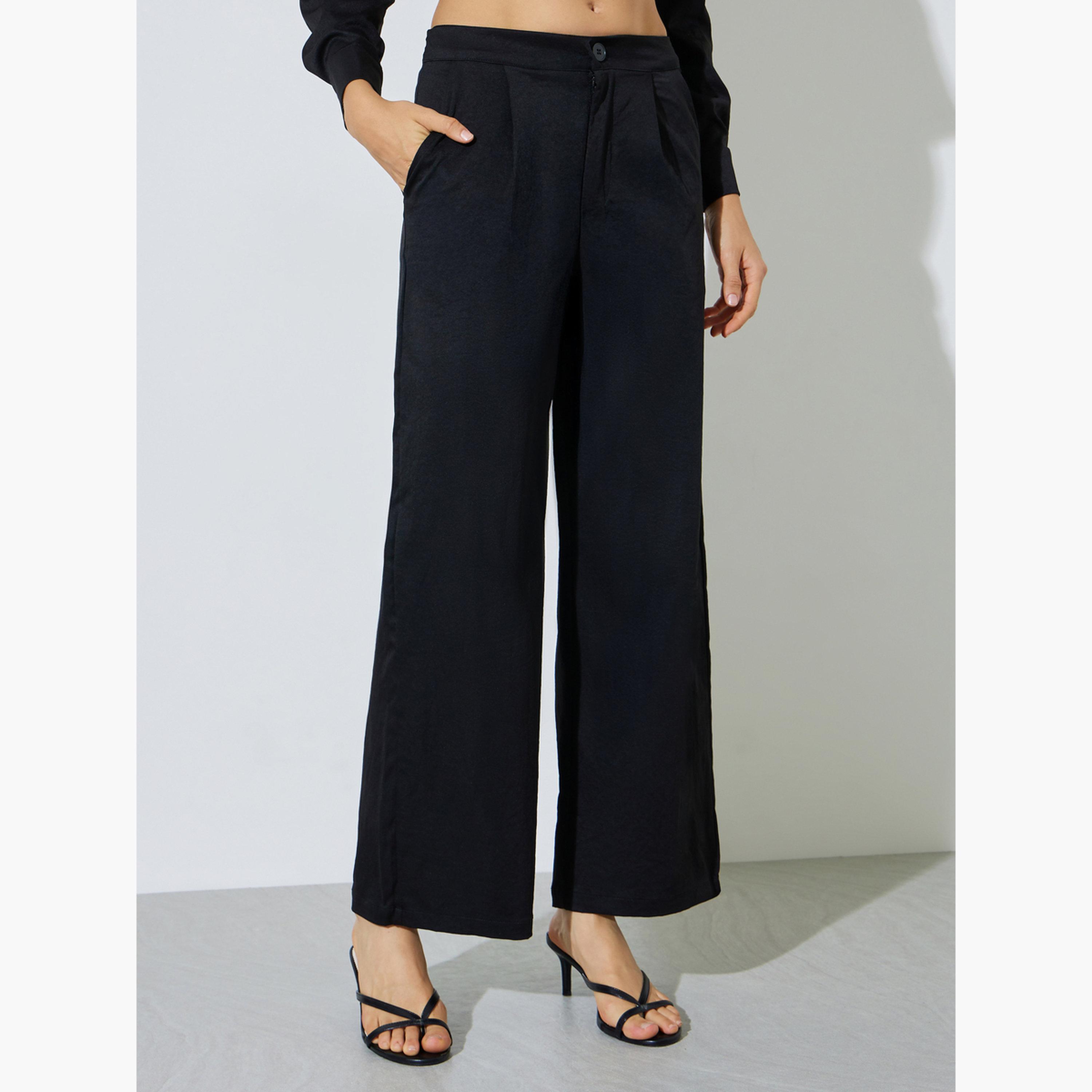 Styli Black Solid Tie-Waist Shirt and Trousers Co-ord Set-women-clothing-coordsets-image-6