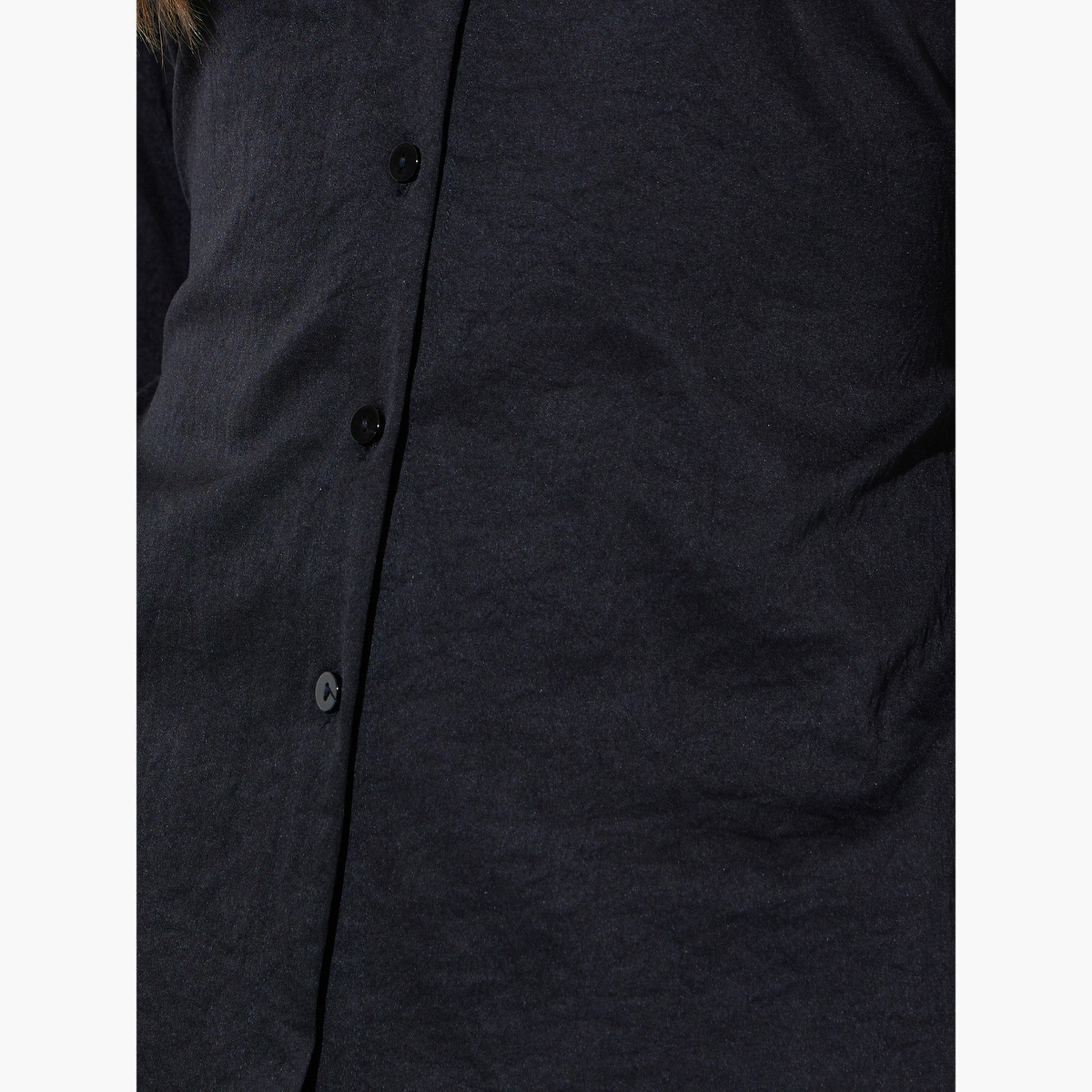 Styli Black Solid Tie-Waist Shirt and Trousers Co-ord Set-women-clothing-coordsets-image-7