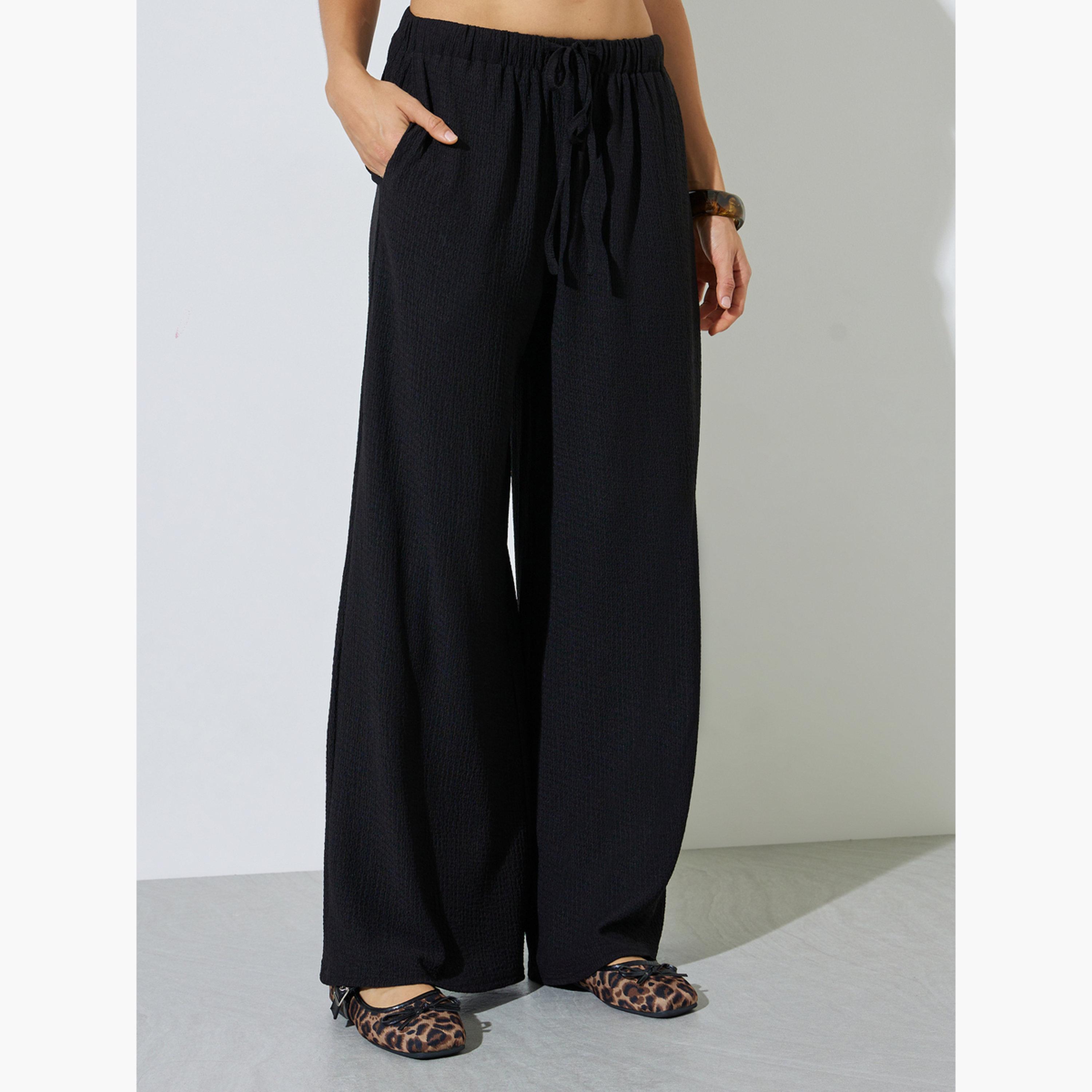 Styli Black Textured Open Collar Shirt and Pants Co-ord Set-women-clothing-coordsets-image-5
