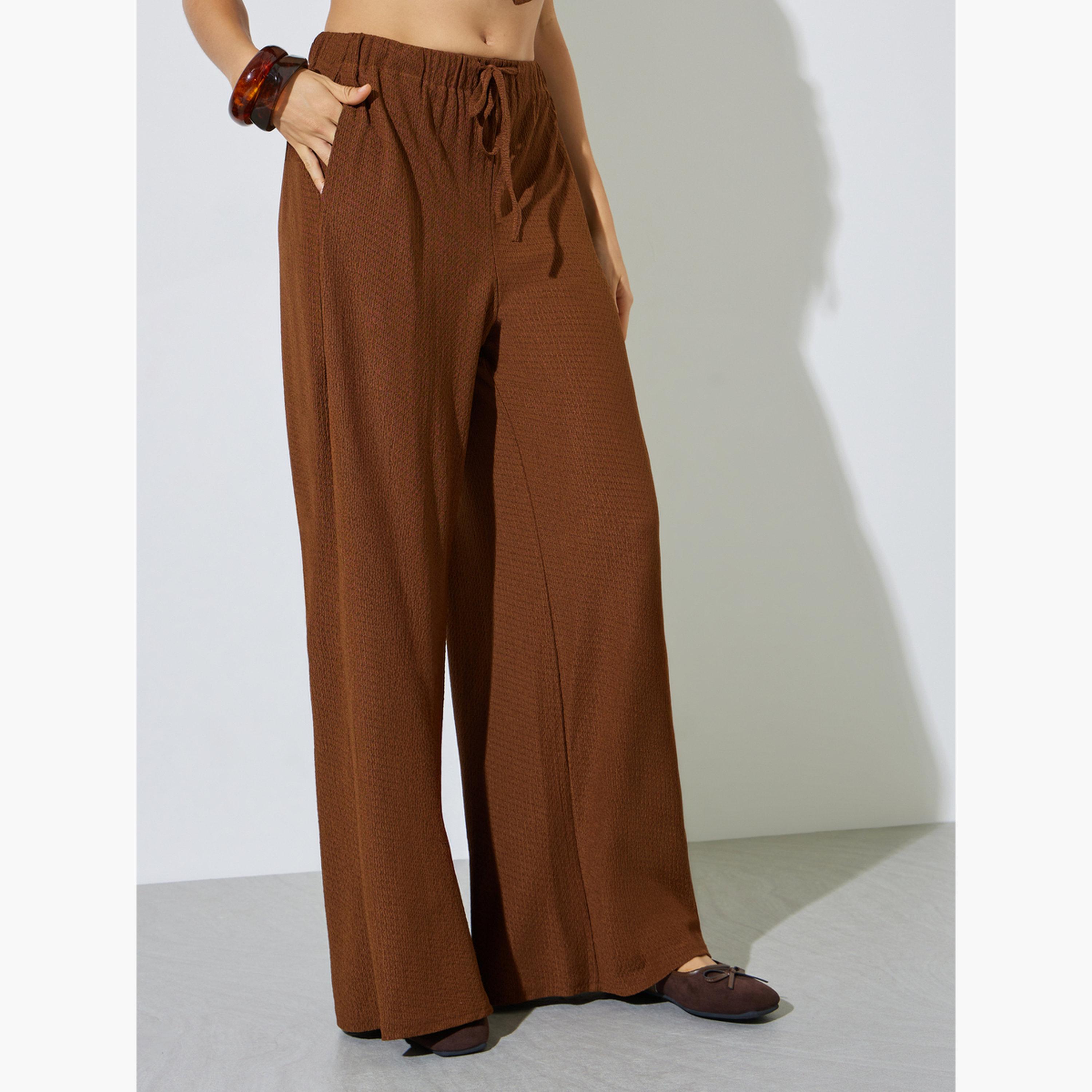 Styli Brown Textured Open Collar Shirt and Pants Co-ord Set-women-clothing-coordsets-image-5