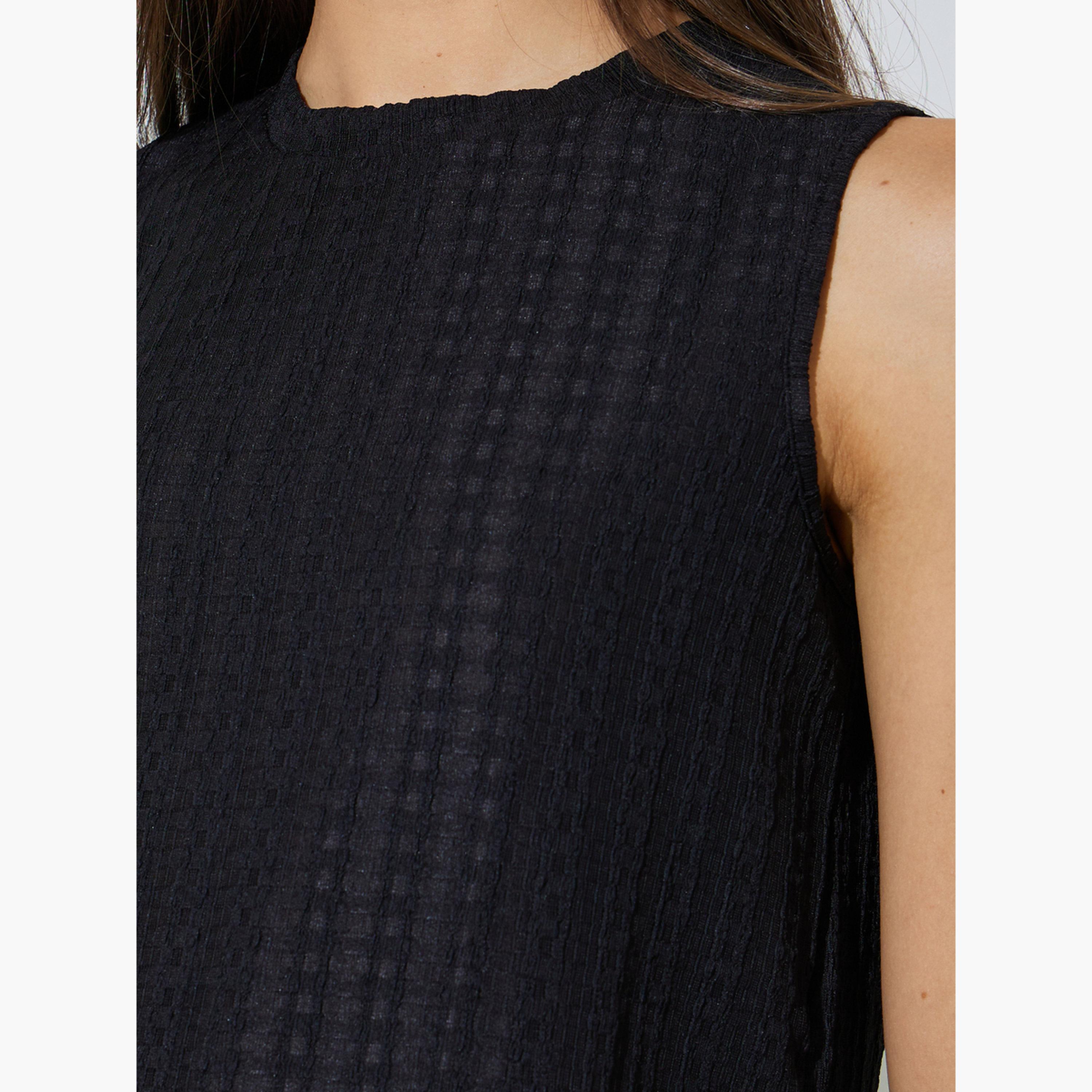 طقم منسق من بلوزة بتفاصيل بارزة الملمس بلا أكمام وبنطال-women-clothing-coordsets-image-6