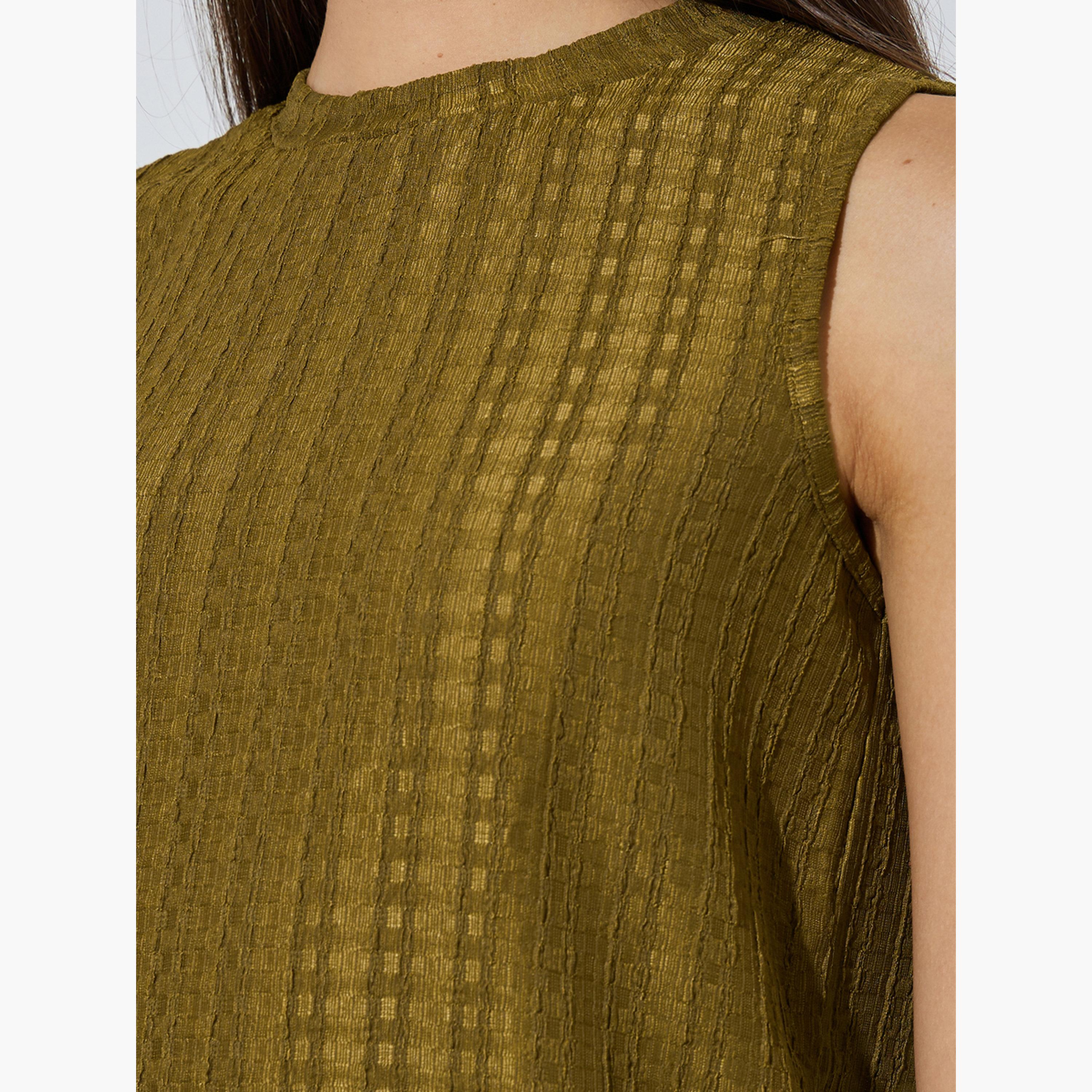 Styli Olive Sleeveless Textured Top and Trousers Co-ord Set-women-clothing-coordsets-image-6