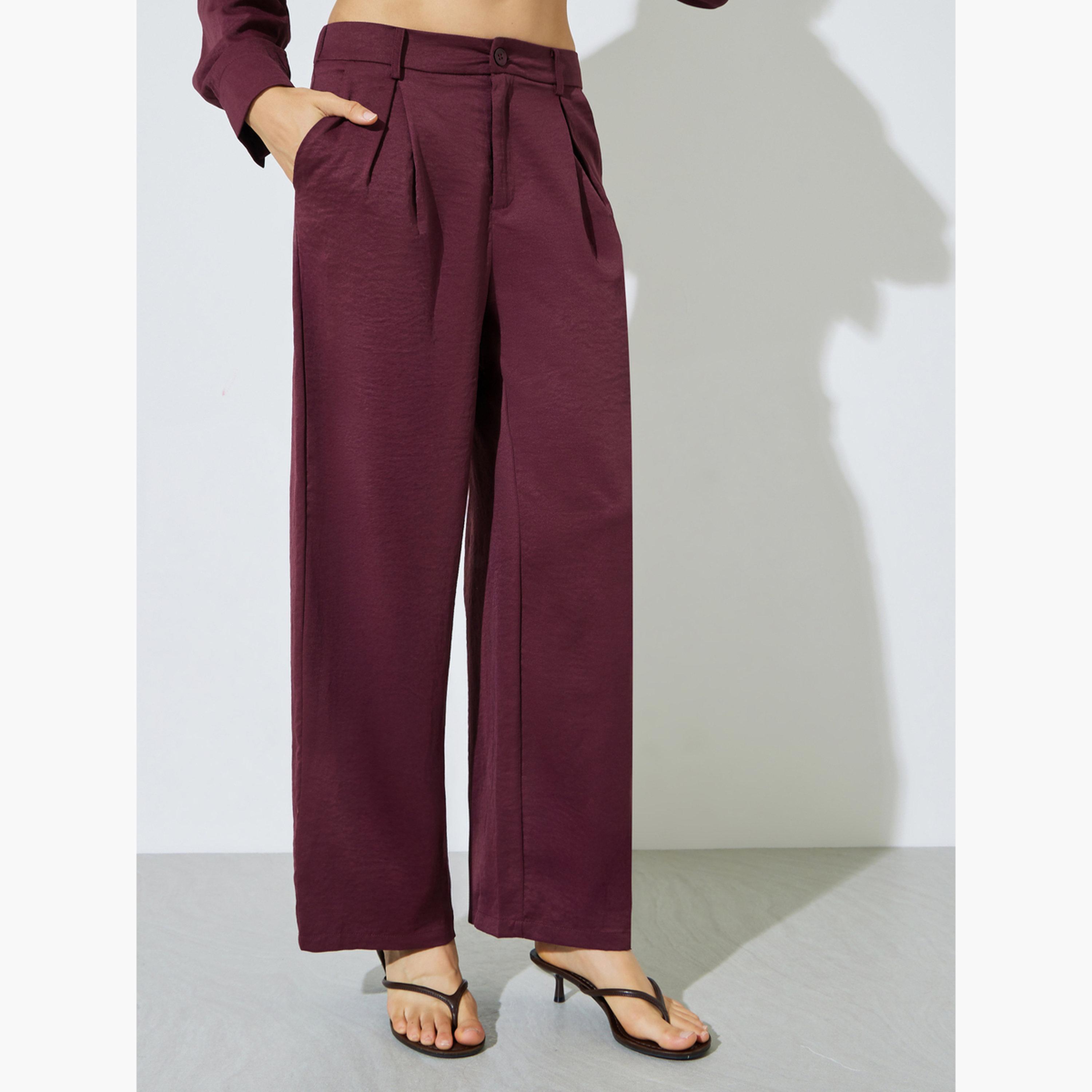 Styli Burgundy Belted Shirt and Trousers Co-ord Set-women-clothing-coordsets-image-4