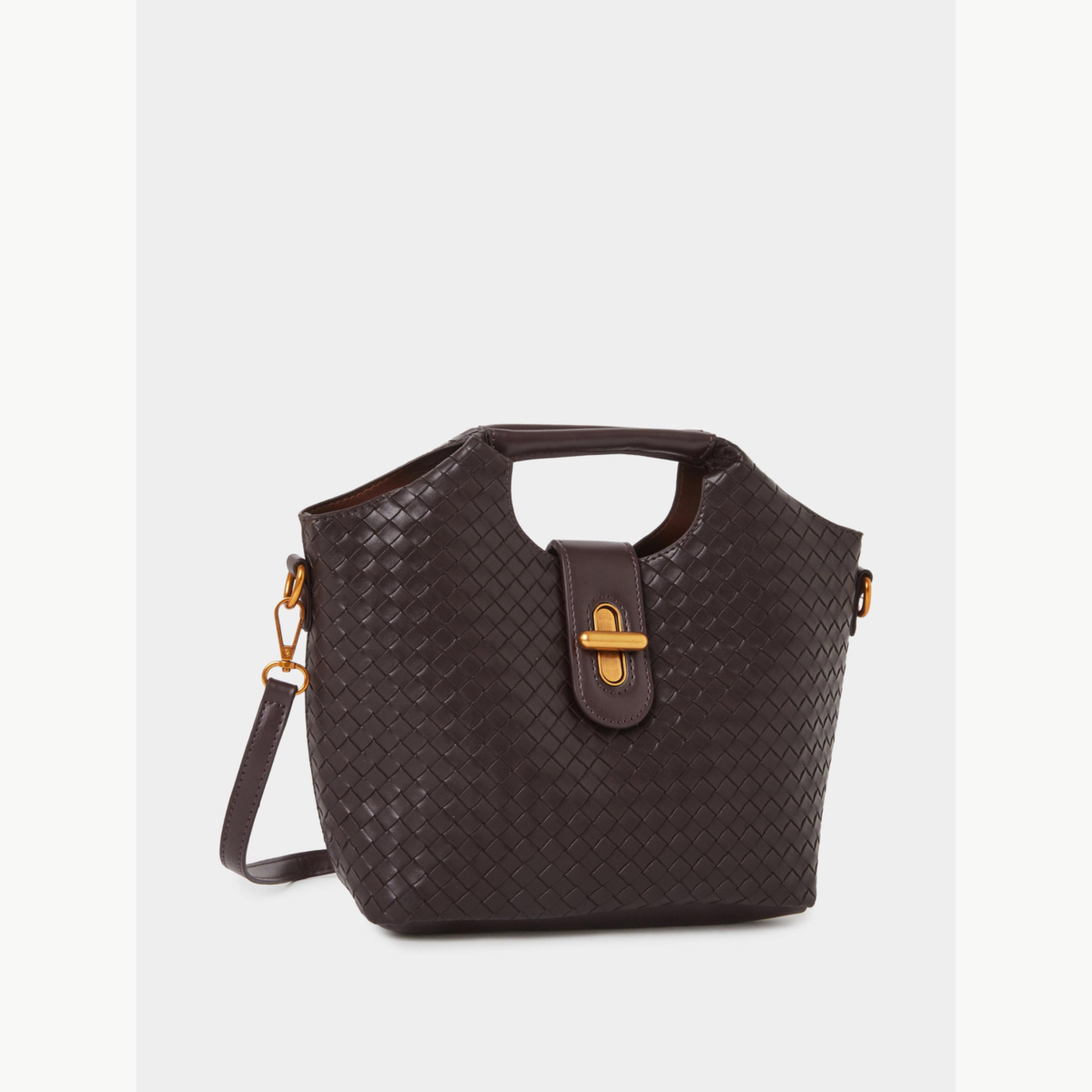 شنطة يد منسوجة بتفاصيل بارزة الملمس وقفل دوار-women-bagsandwallets-handbags-image-1
