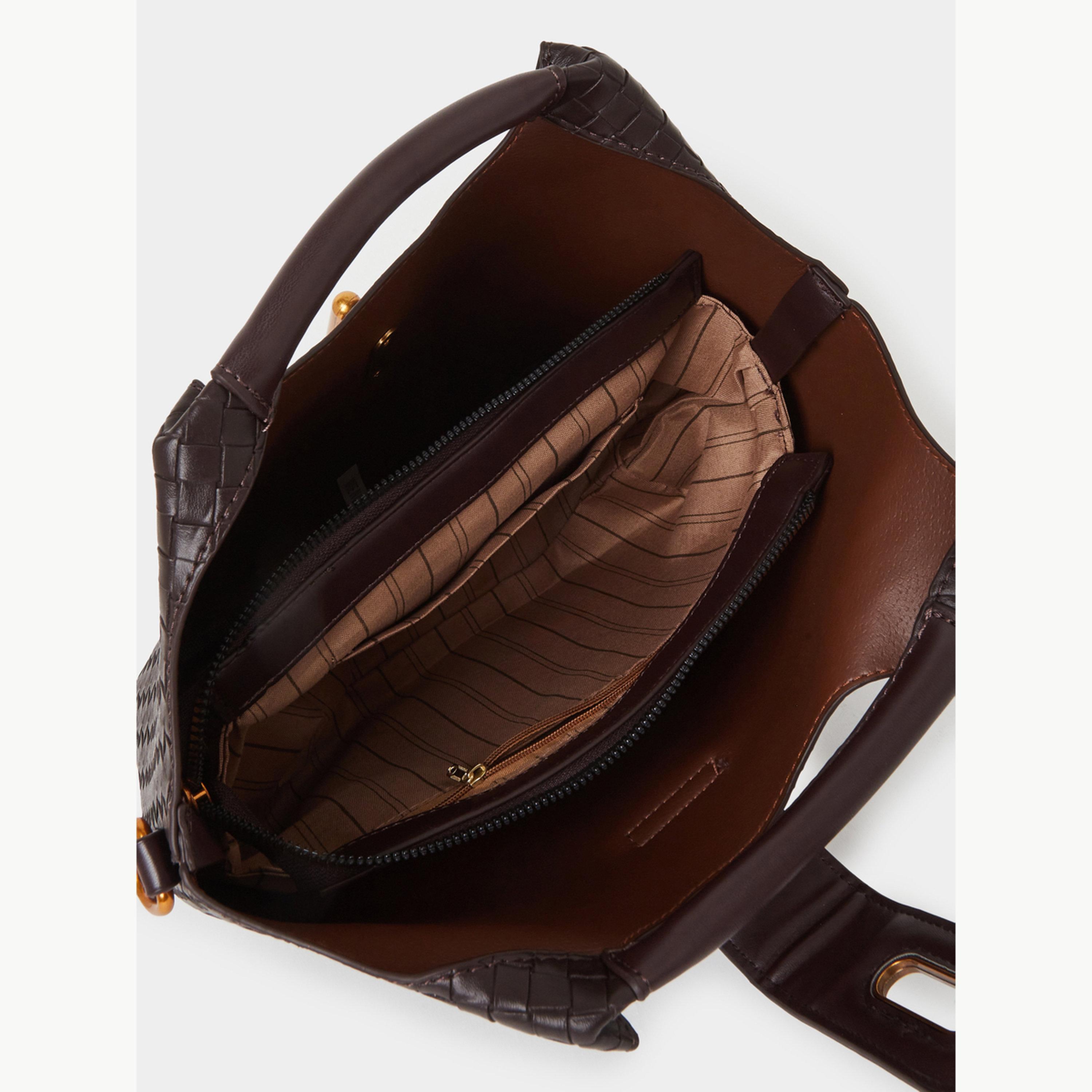 شنطة يد منسوجة بتفاصيل بارزة الملمس وقفل دوار-women-bagsandwallets-handbags-image-4