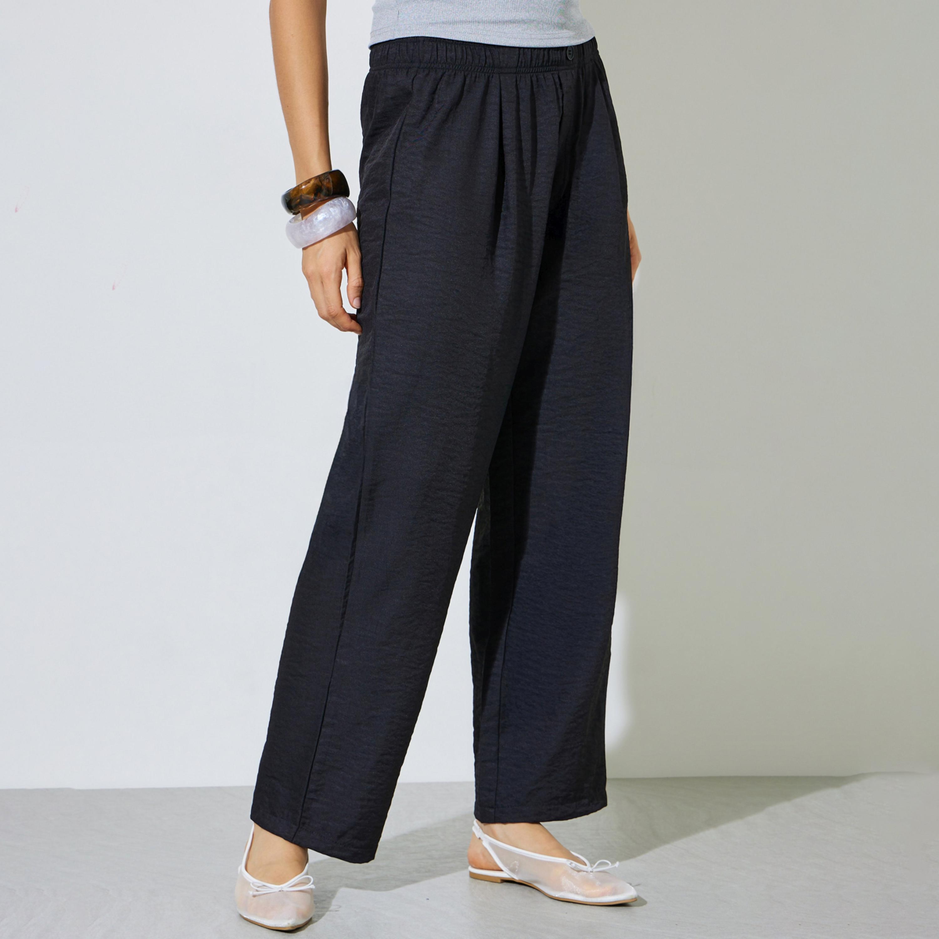Styli Black Mid Rise Straight Leg Pants with Side Pocket-women-clothing-bottoms-joggers-image-1